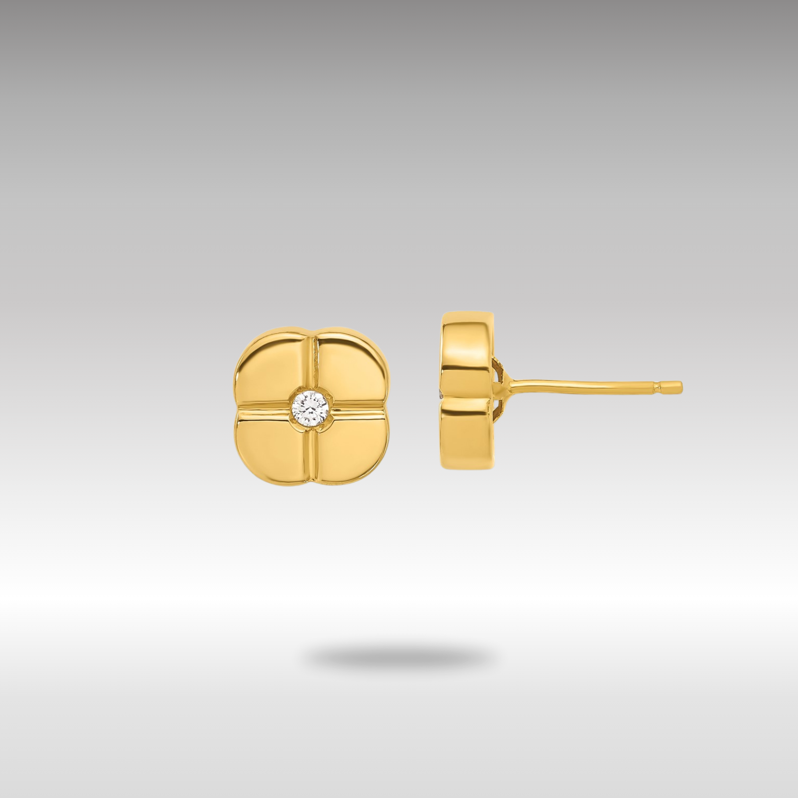 Gold Polished Geometric Design with CZ Post Earrings - Model YE231 - Charlie & Co. Jewelry