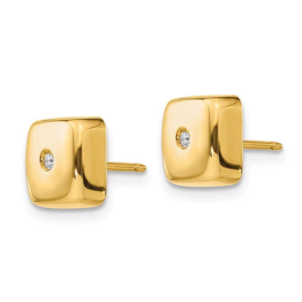 Gold Polished Square with CZ Post Earrings - Model YE234 - Charlie & Co. Jewelry