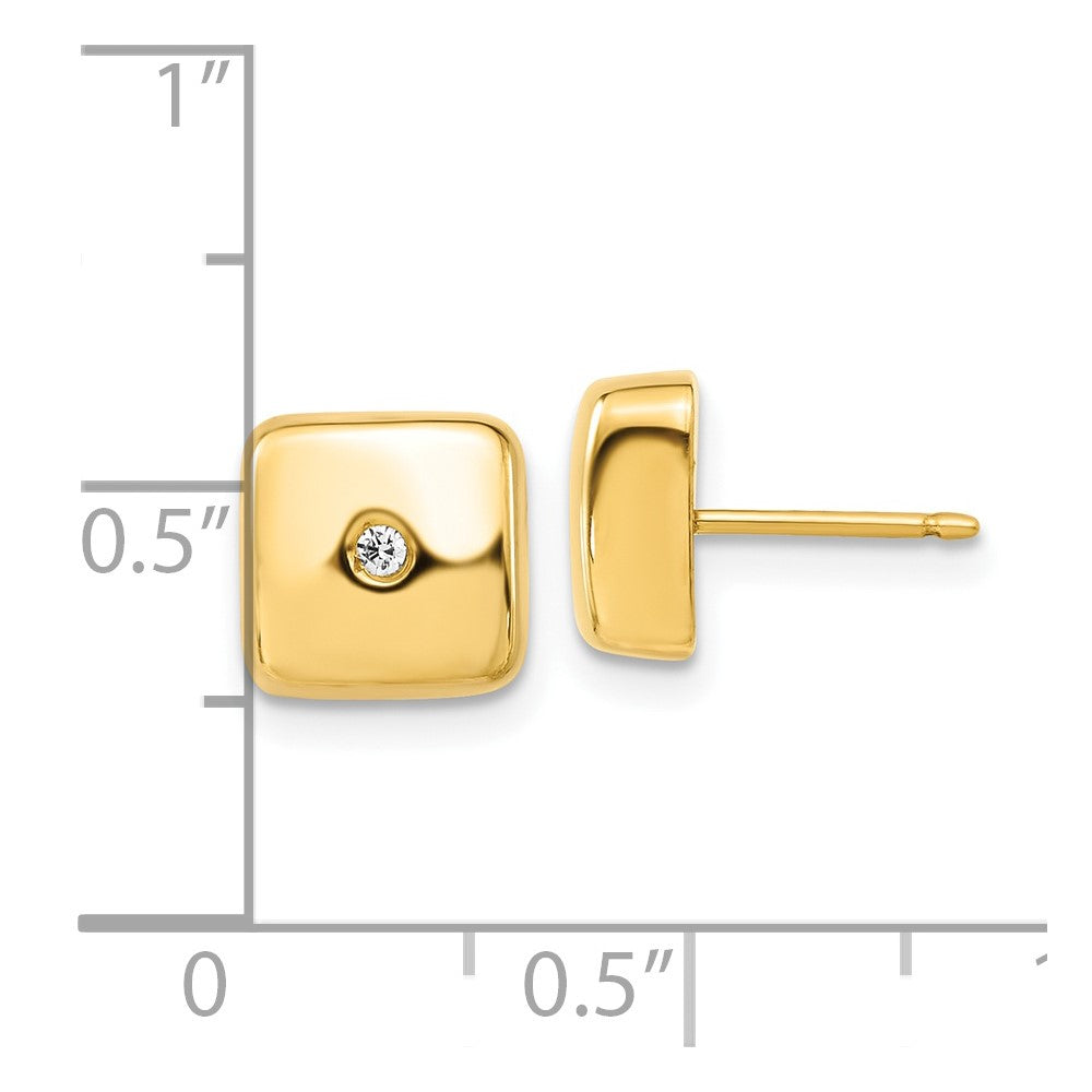 Gold Polished Square with CZ Post Earrings - Model YE234 - Charlie & Co. Jewelry