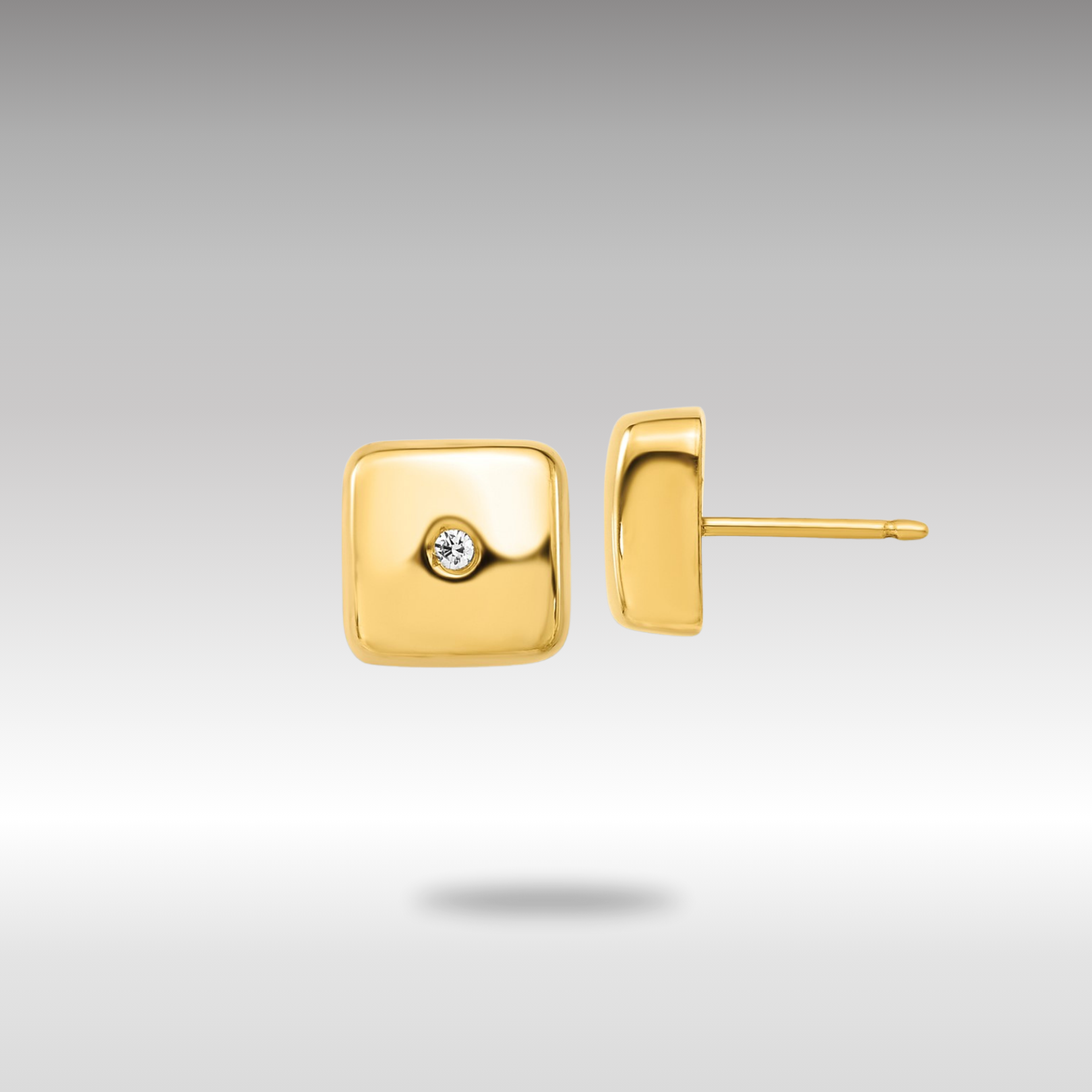 Gold Polished Square with CZ Post Earrings - Model YE234 - Charlie & Co. Jewelry