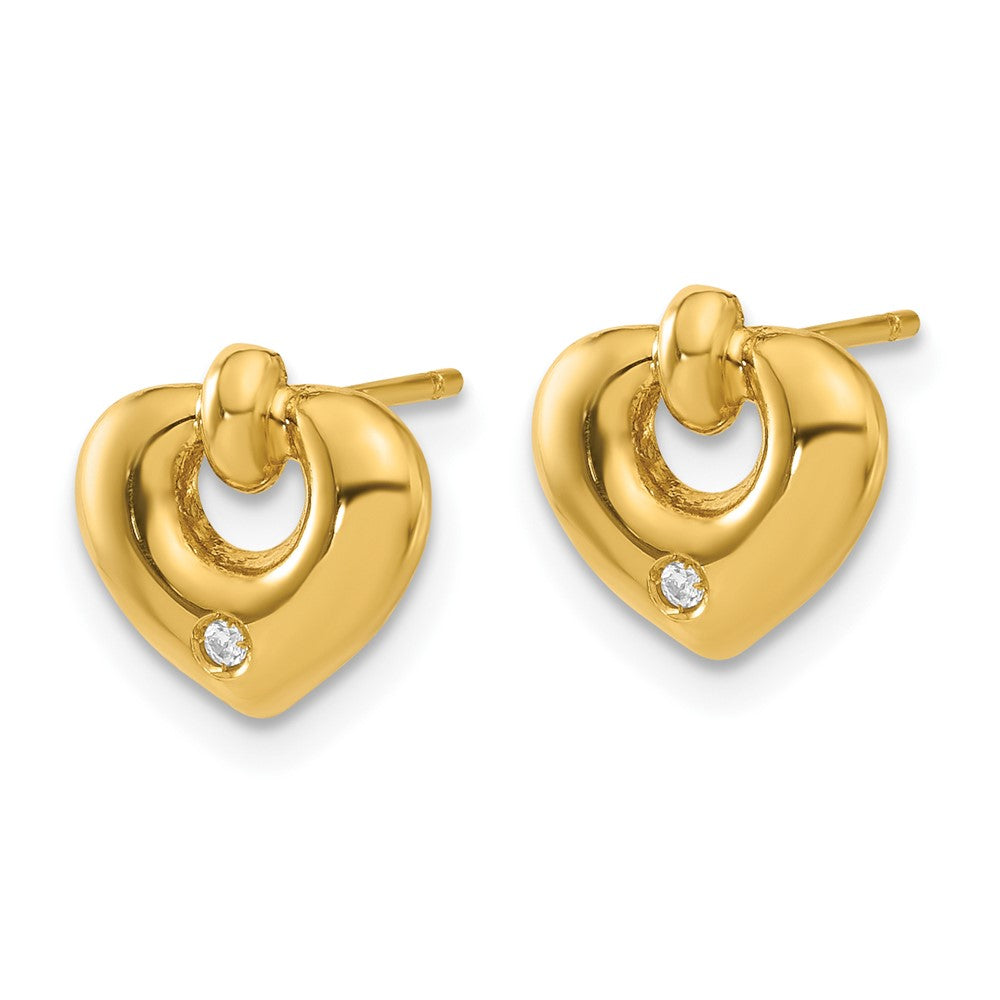 Gold Polished Heart with CZ Post Earrings - Model YE243 - Charlie & Co. Jewelry