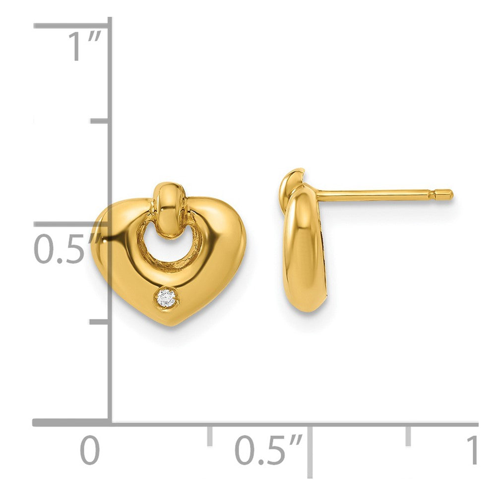 Gold Polished Heart with CZ Post Earrings - Model YE243 - Charlie & Co. Jewelry