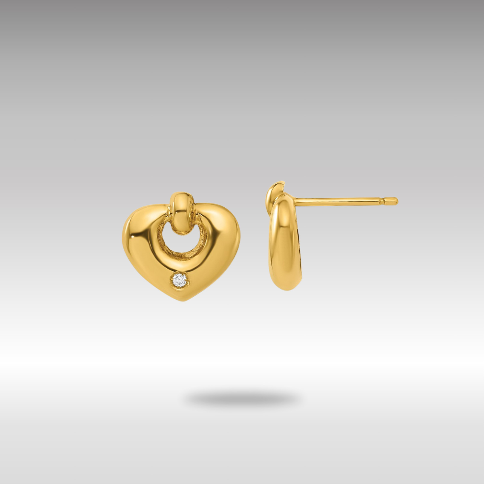 Gold Polished Heart with CZ Post Earrings - Model YE243 - Charlie & Co. Jewelry