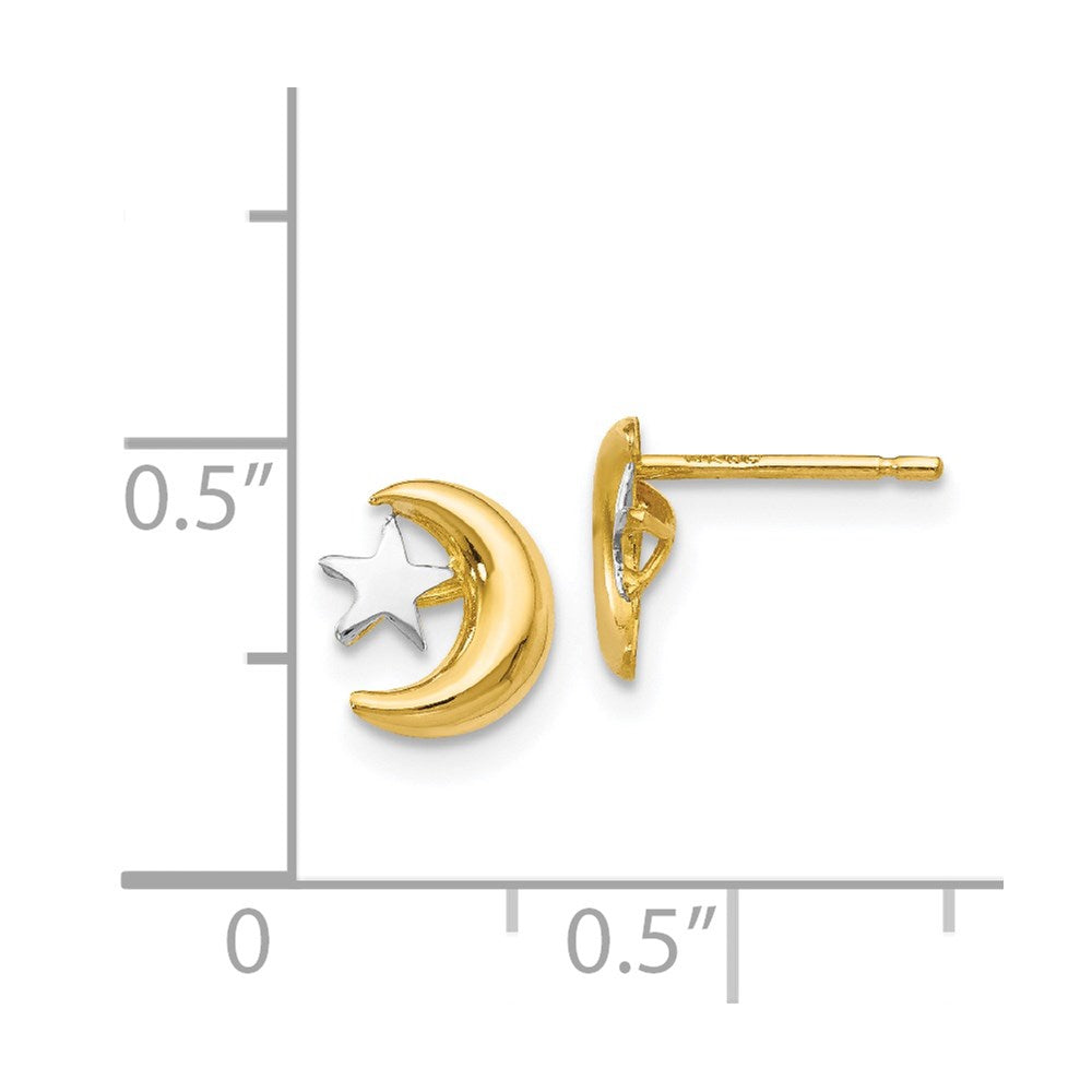 Gold Polished and Rhodium Moon and Star Post Earrings - Model YE325 - Charlie & Co. Jewelry