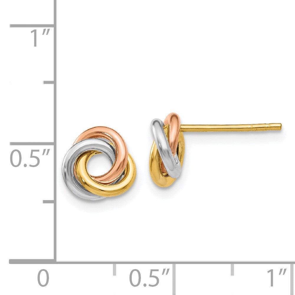 Gold Tri-color Twisted Knot Post Earrings - Model Z1239 - Charlie & Co. Jewelry
