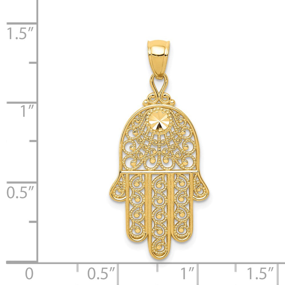 14k Diamond-cut Filigree Chamseh Pendant - Model C3743 - Charlie & Co. Jewelry