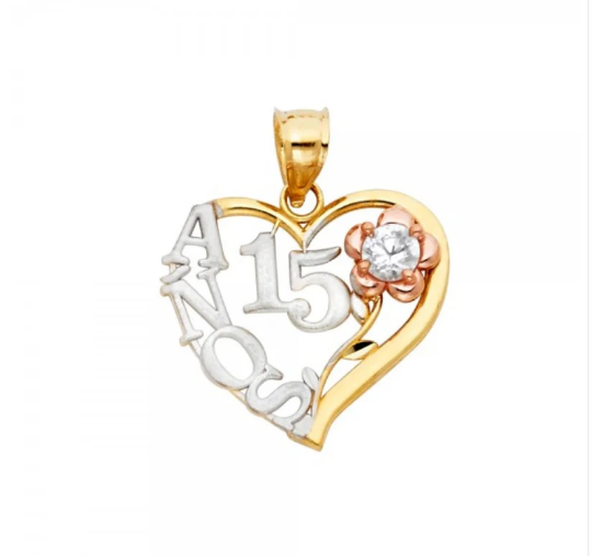 Gold 3 Colors Sweet 15 Years Pendant Model-358 - Charlie & Co. Jewelry