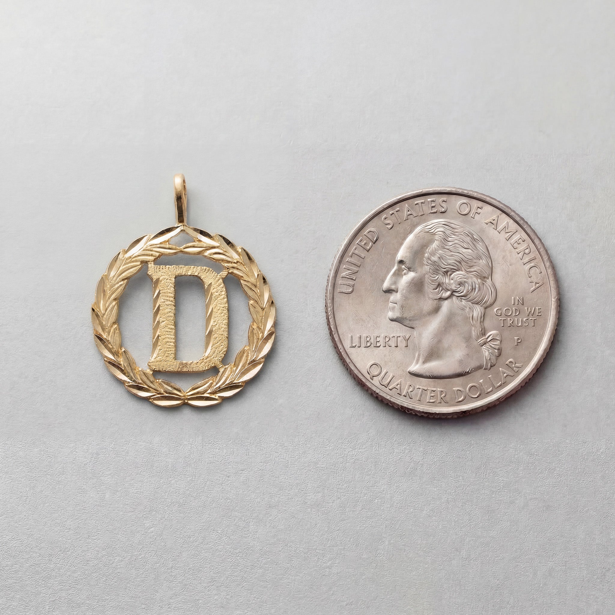 14K Gold Wreath D Initial Pendant | A-Z Pendants - Charlie & Co. Jewelry