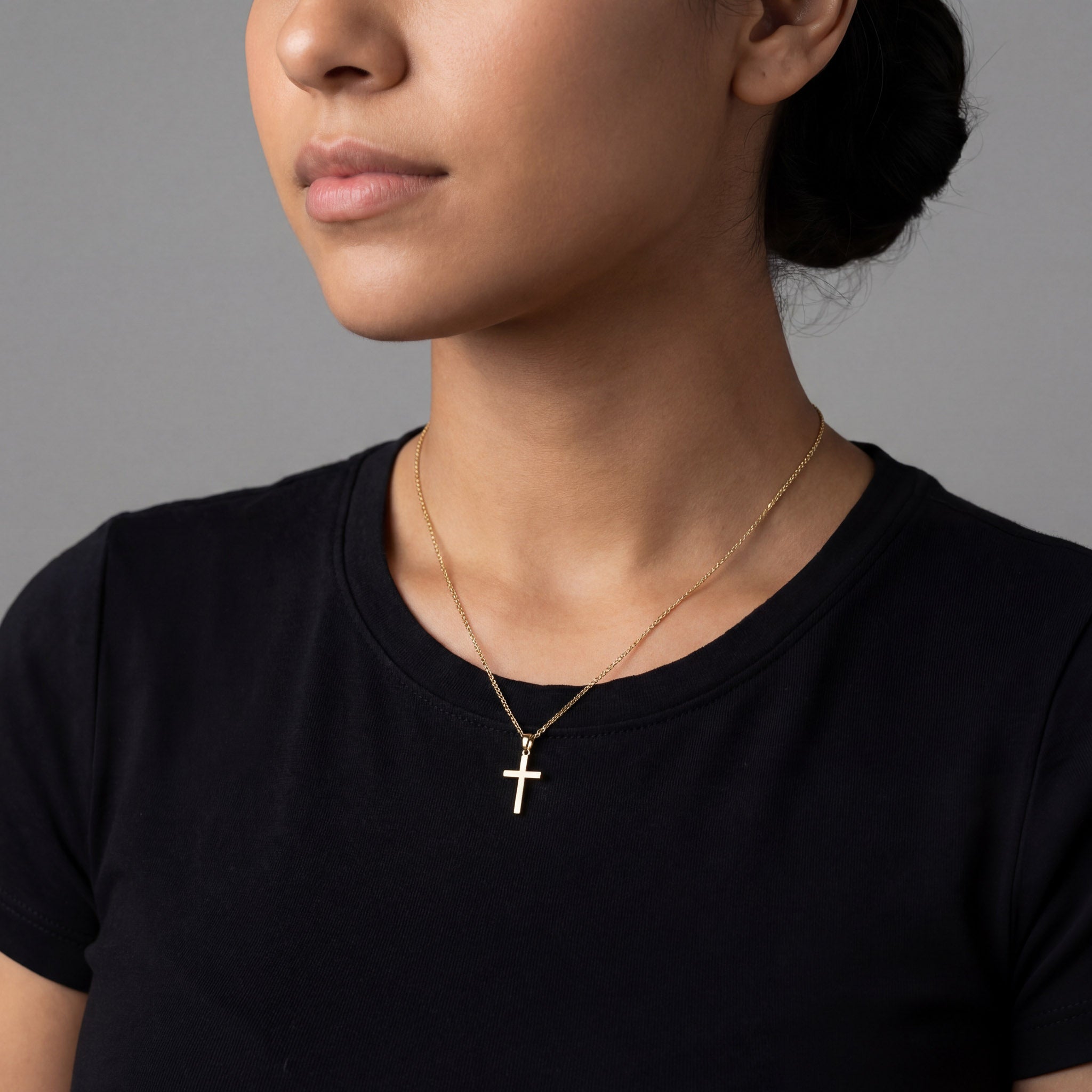 14K Gold Solid Block Cross Pendant - Charlie & Co. Jewelry