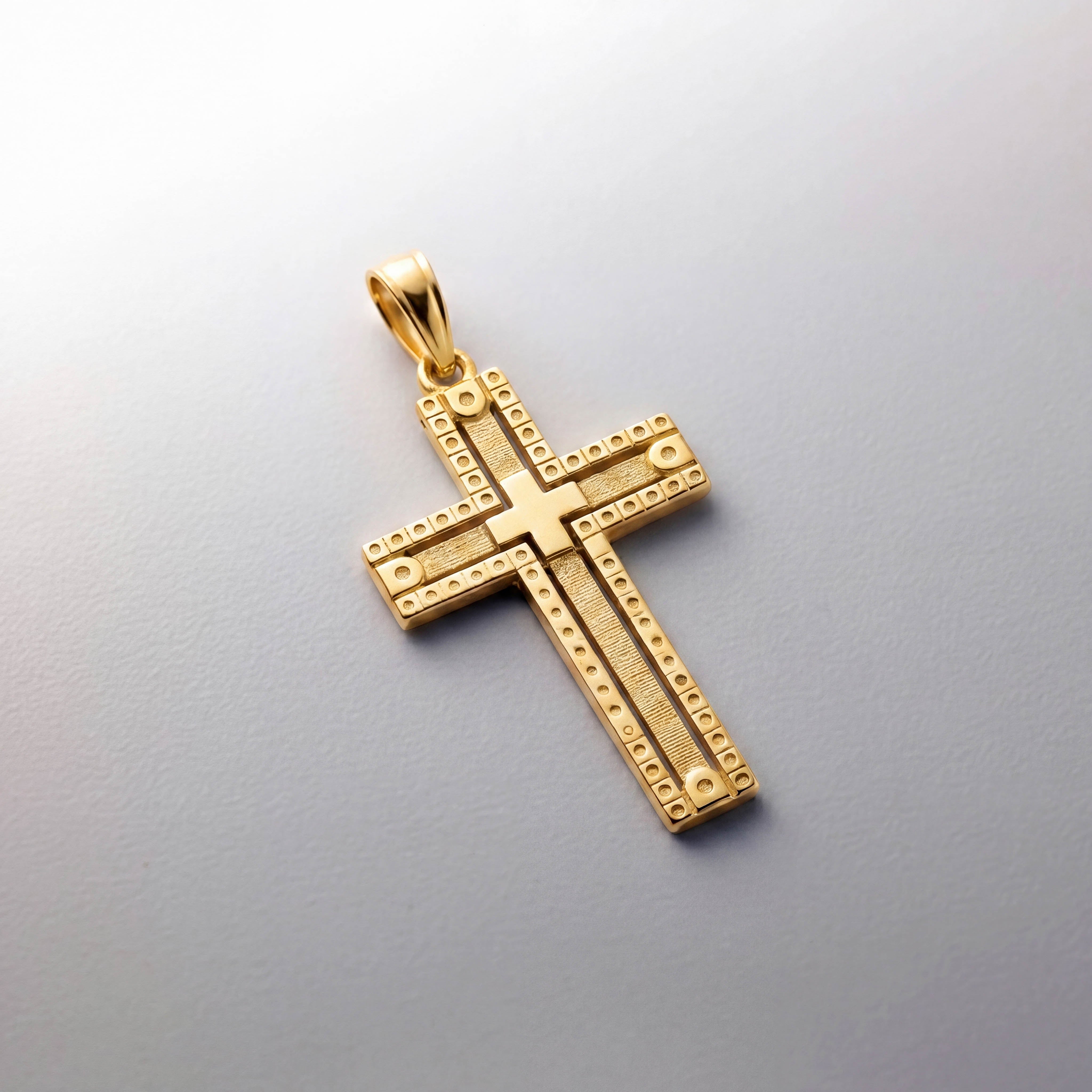 14k Fancy Sandblasted Cross Pendant - Model D5140 - Charlie & Co. Jewelry