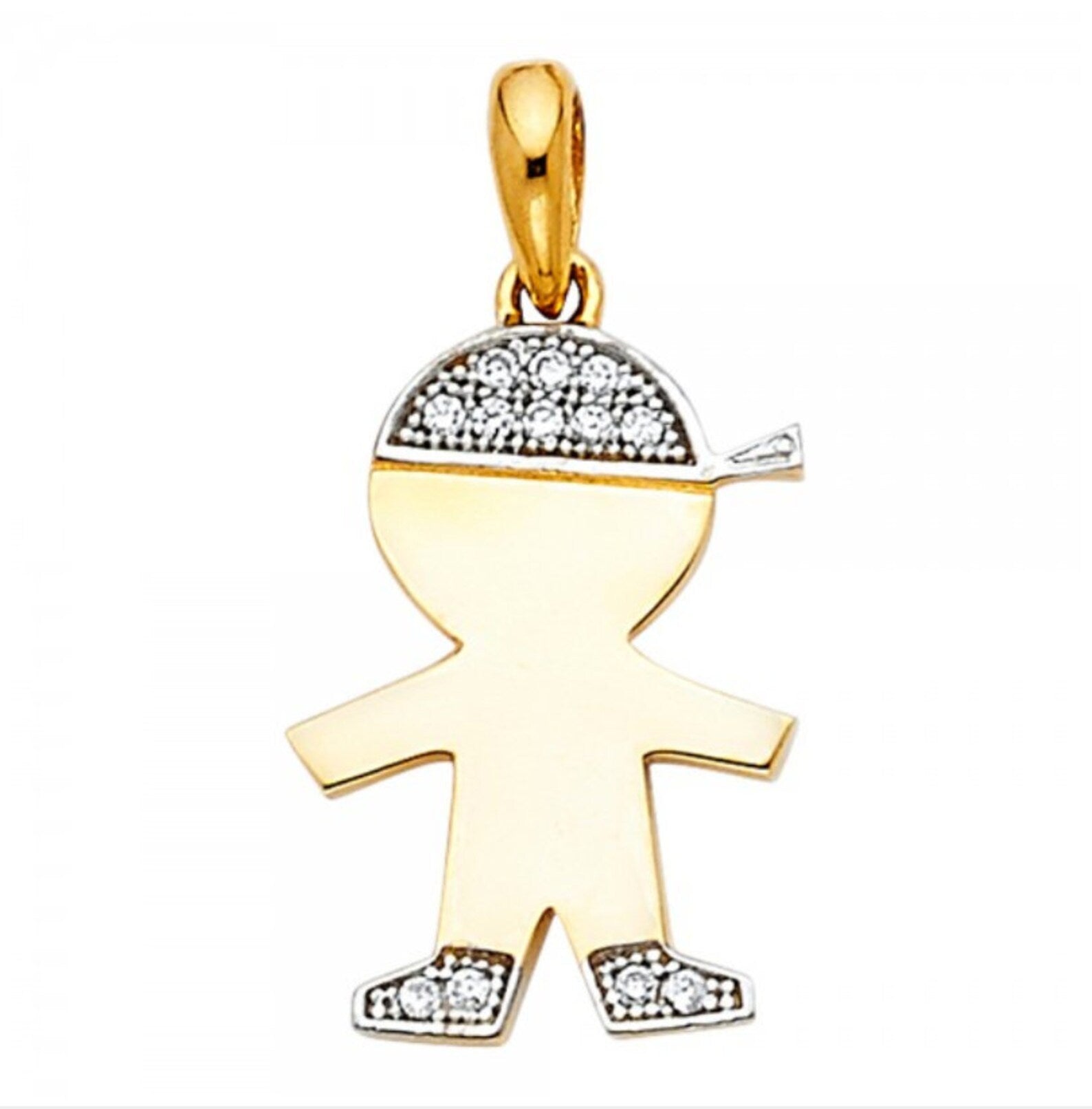 14K Gold Simple Boy Pendant With Stones Model-2002 - Charlie & Co. Jewelry