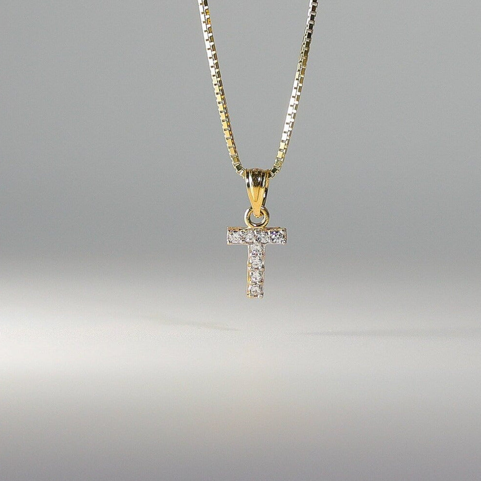 Gold Cubic Zirconia Letter T Pendant | A-Z Pendants - Charlie & Co. Jewelry