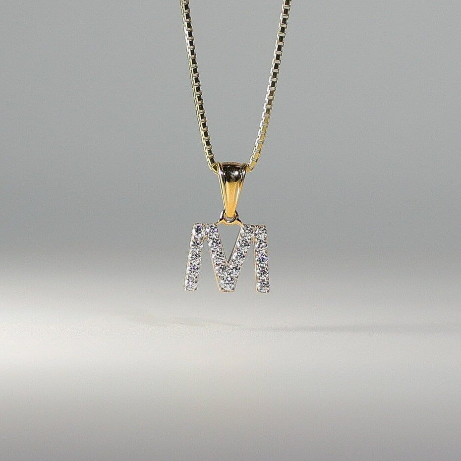 Gold Cubic Zirconia Letter M Pendant | A-Z Pendants - Charlie & Co. Jewelry