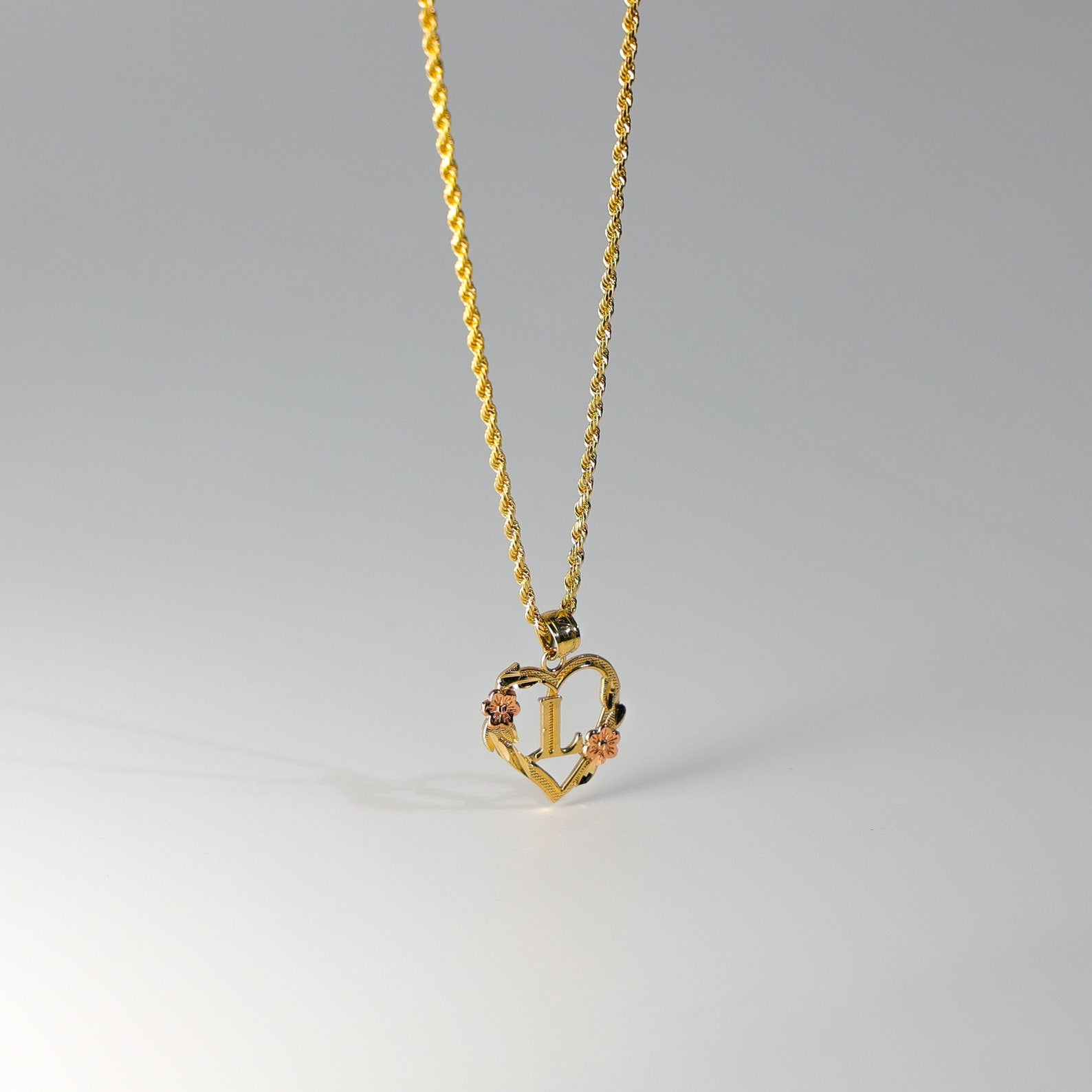 Gold Heart Initial L Pendant | A-Z Pendants - Charlie & Co. Jewelry