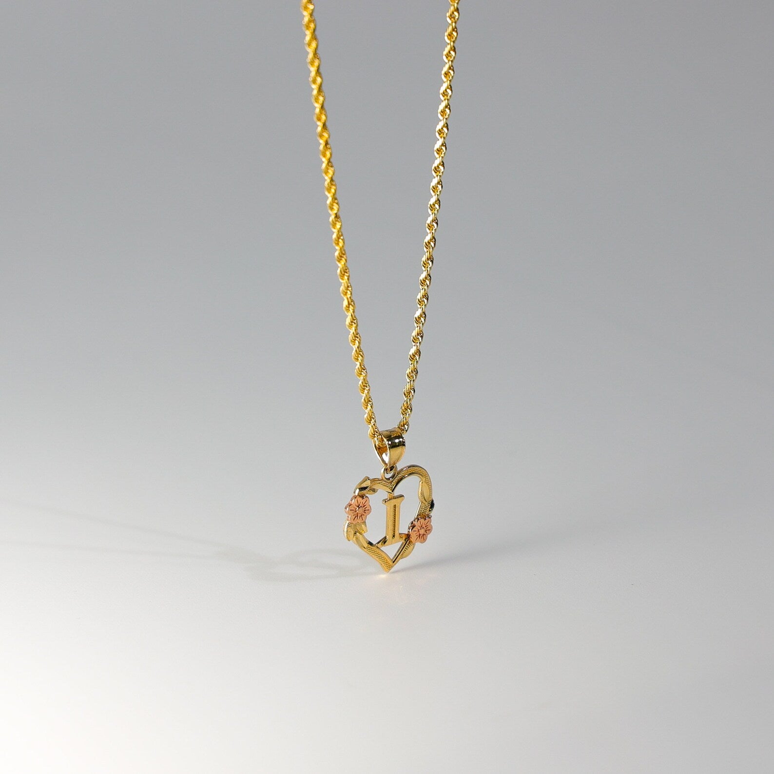 Gold Heart Initial I Pendant | A-Z Pendants - Charlie & Co. Jewelry