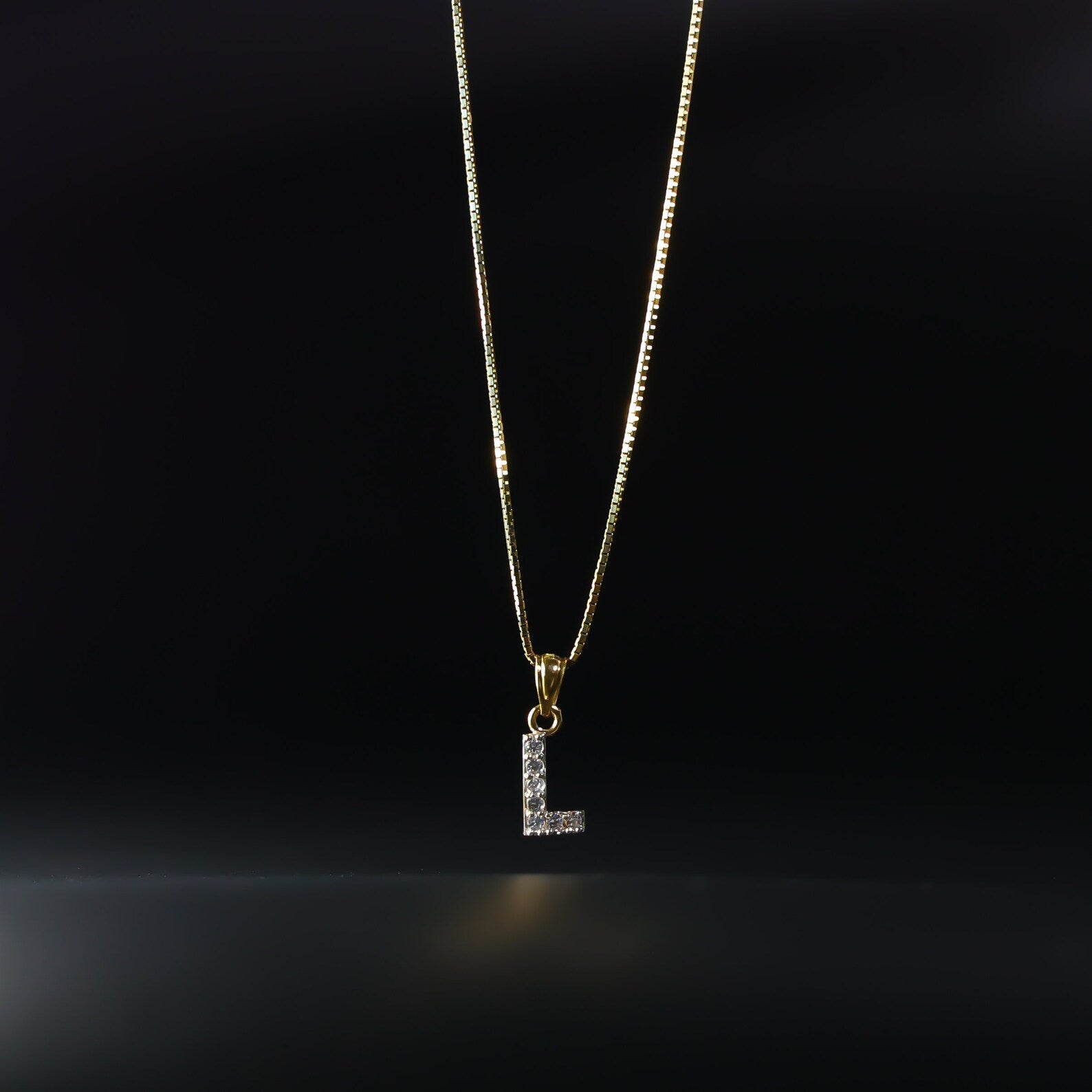 Gold Cubic Zirconia Letter L Pendant | A-Z Pendants - Charlie & Co. Jewelry