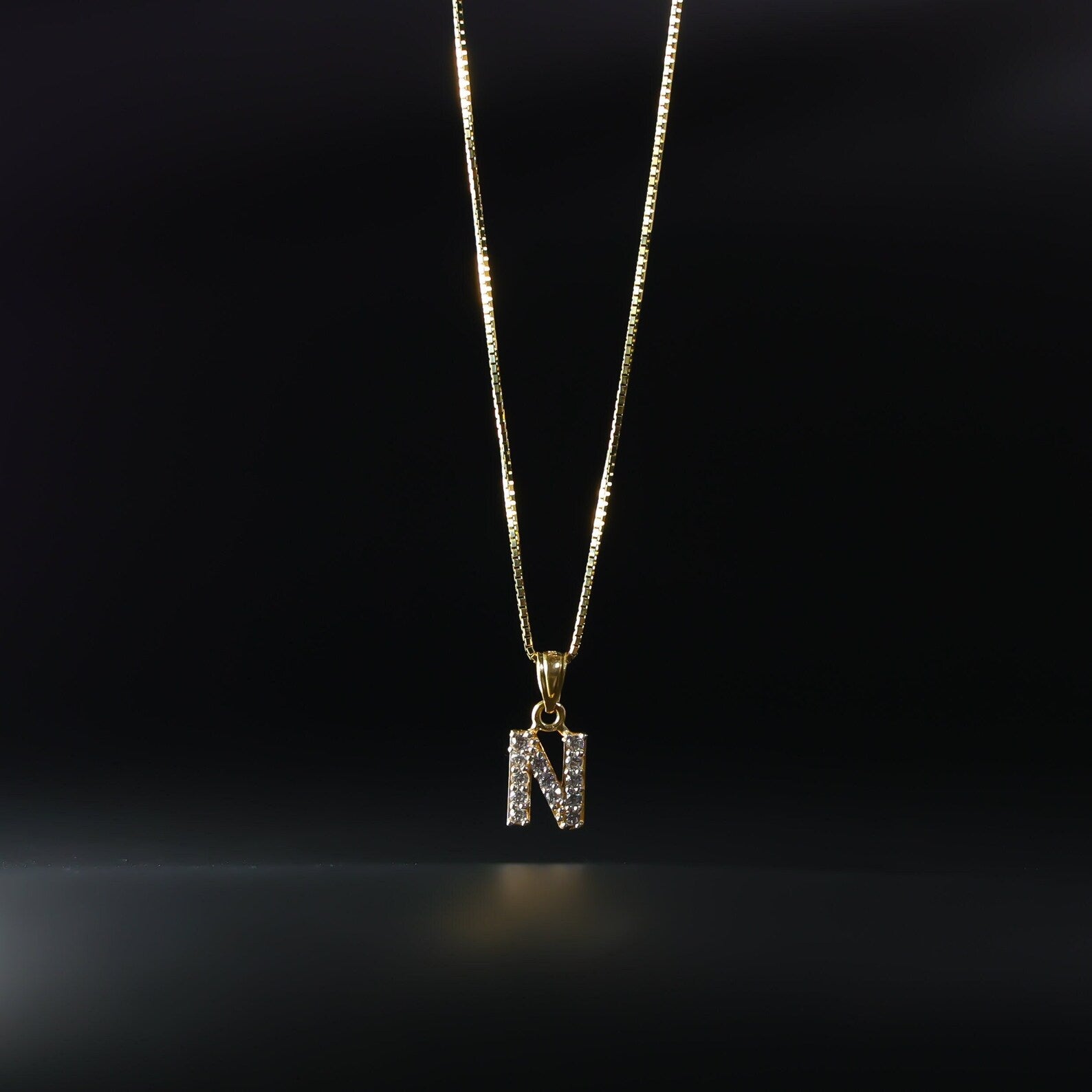 Gold Cubic Zirconia Letter N Pendant | A-Z Pendants - Charlie & Co. Jewelry