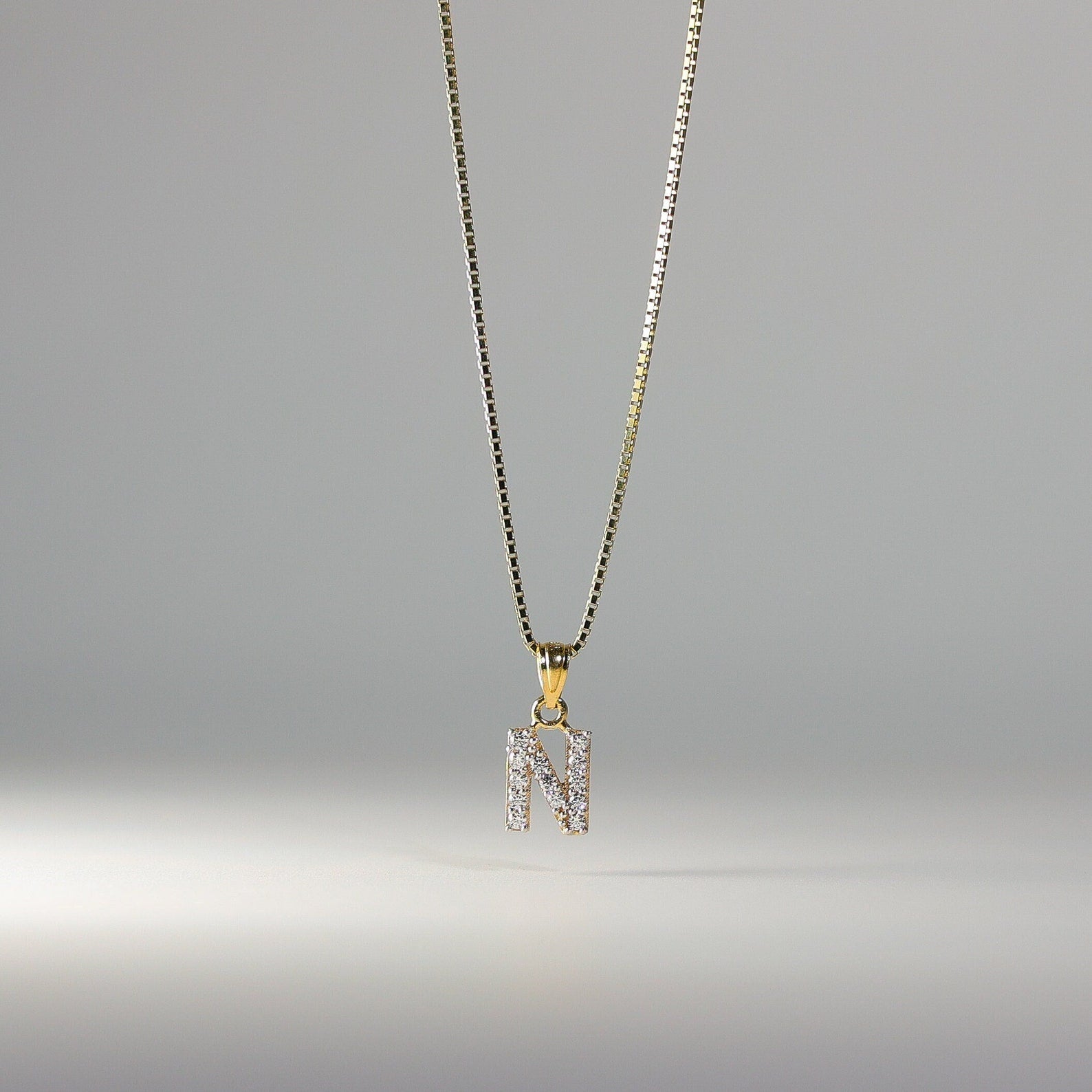 Gold Cubic Zirconia Letter N Pendant | A-Z Pendants - Charlie & Co. Jewelry