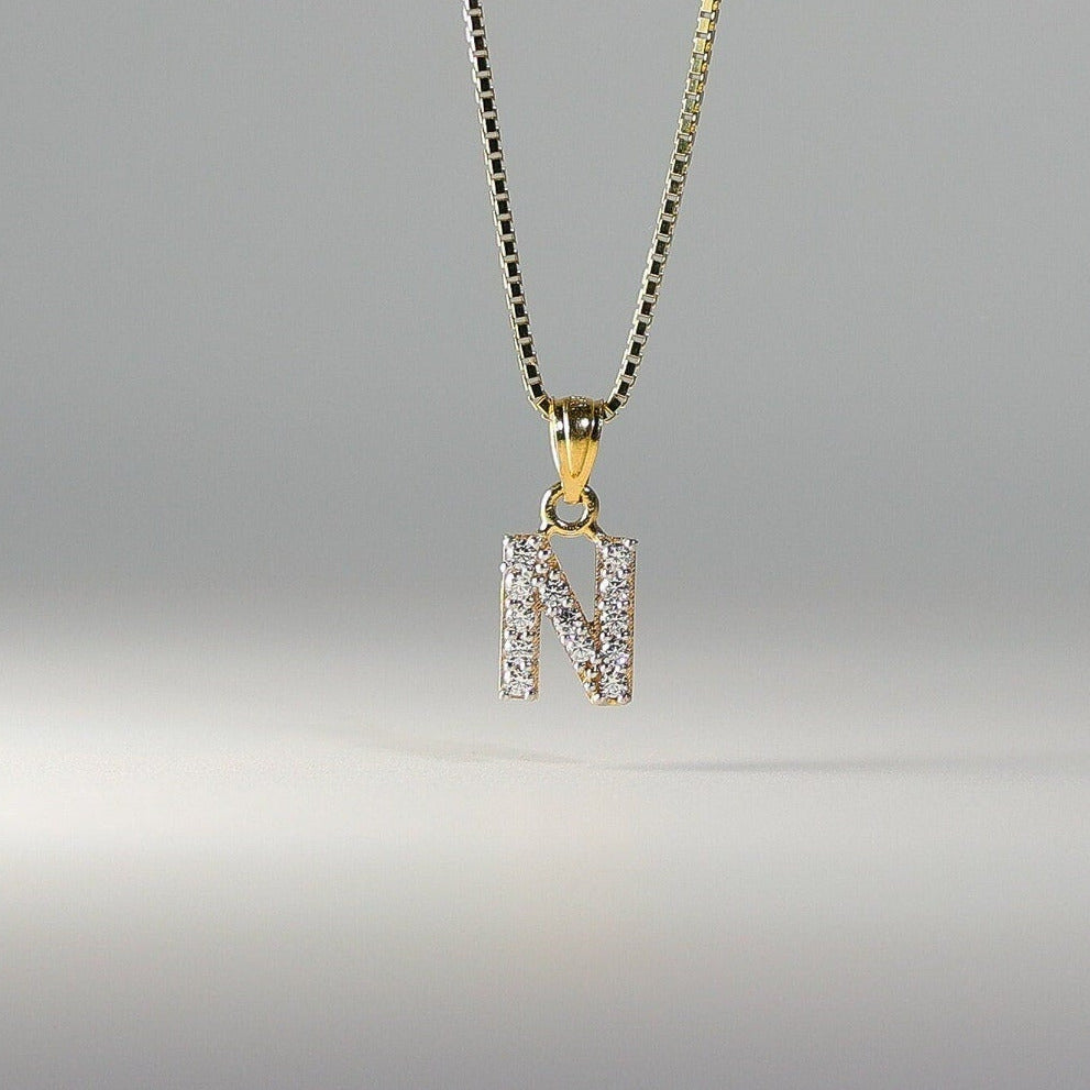 Gold Cubic Zirconia Letter N Pendant | A-Z Pendants - Charlie & Co. Jewelry