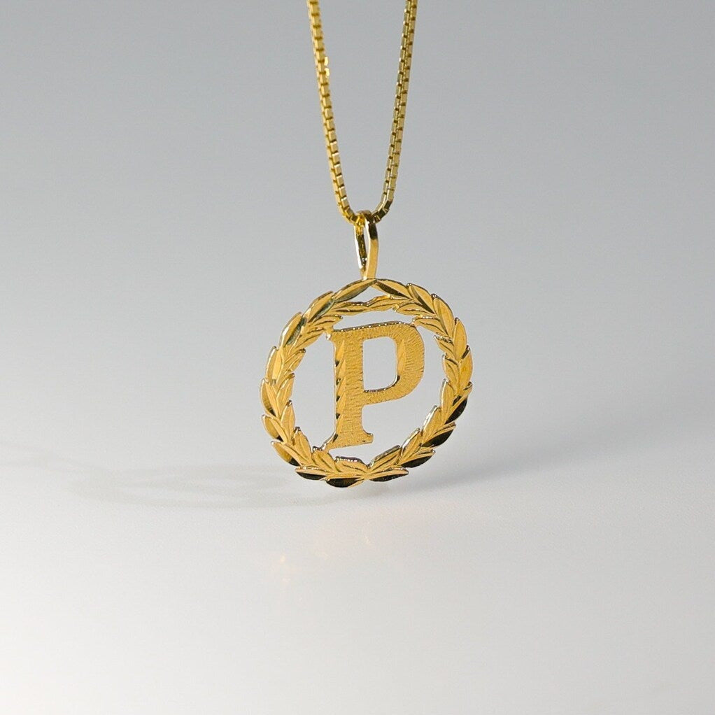 Gold Wreath P Initial Pendant | A-Z Pendants - Charlie & Co. Jewelry