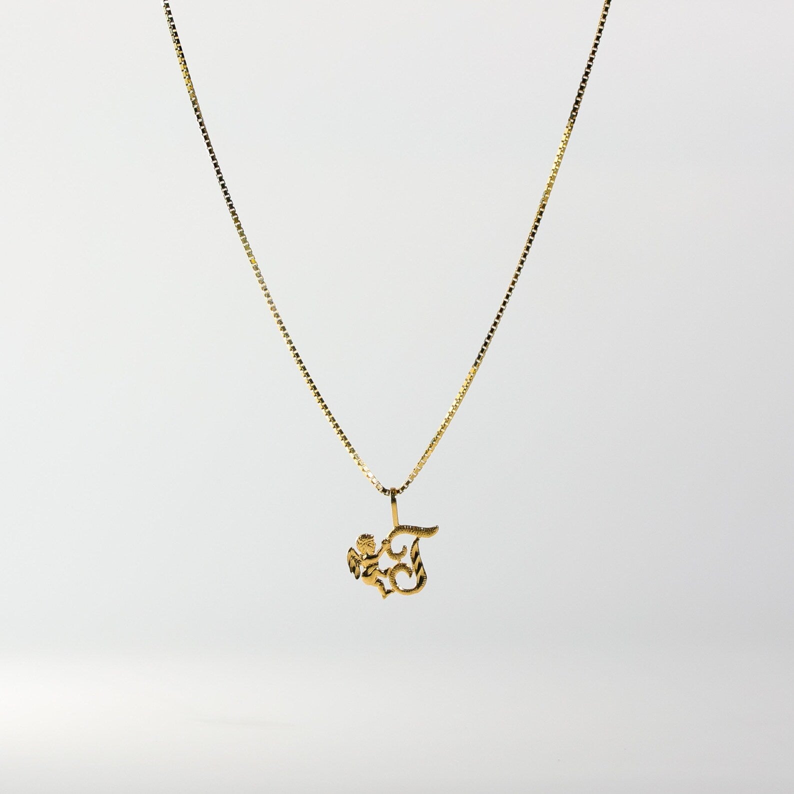 Gold Angel Letter T Pendant | A-Z Pendants - Charlie & Co. Jewelry