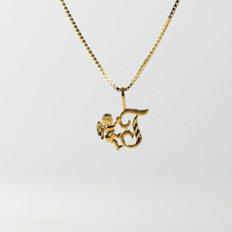 Gold Angel Letter T Pendant | A-Z Pendants - Charlie & Co. Jewelry