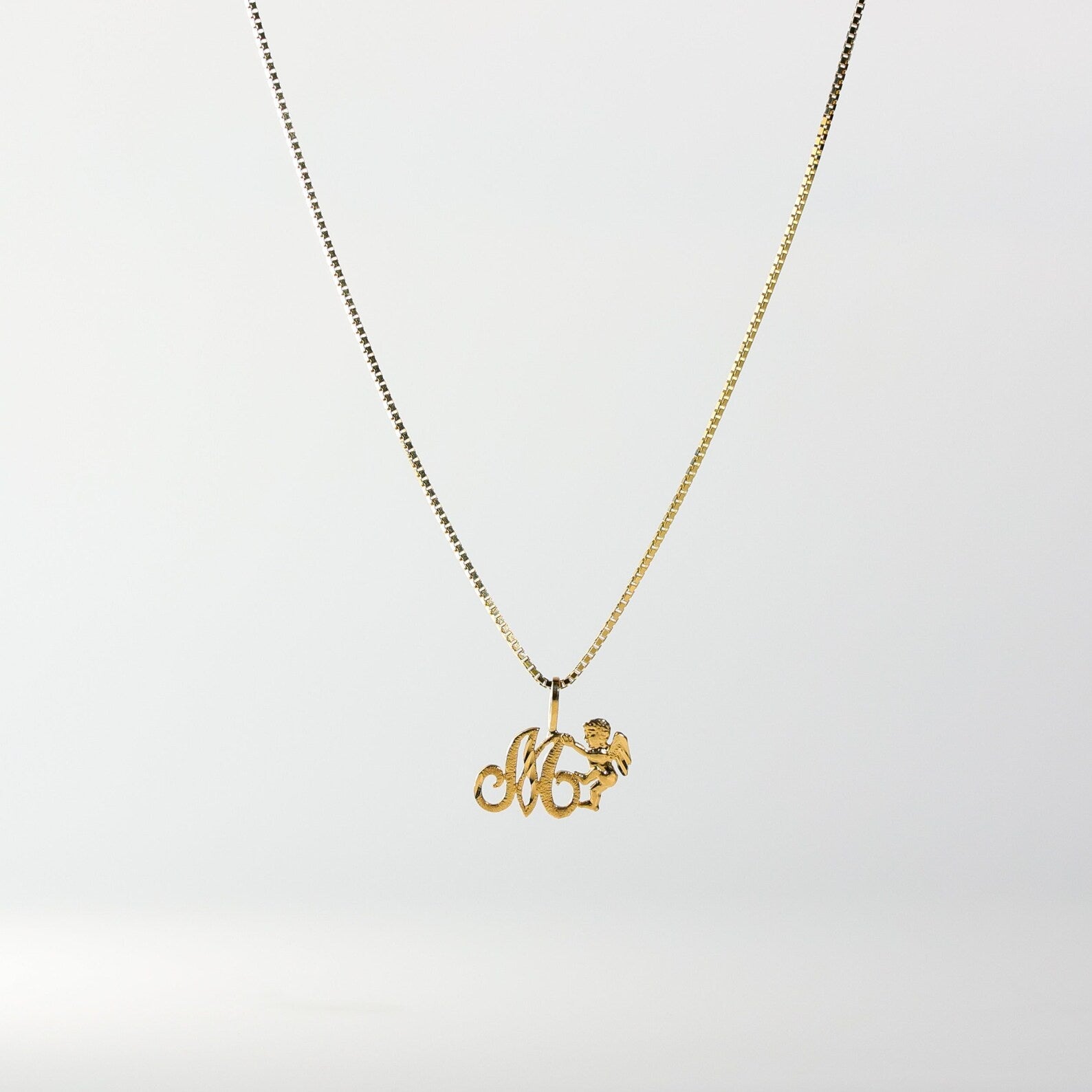 Gold Angel Letter M Pendant | A-Z Pendants - Charlie & Co. Jewelry