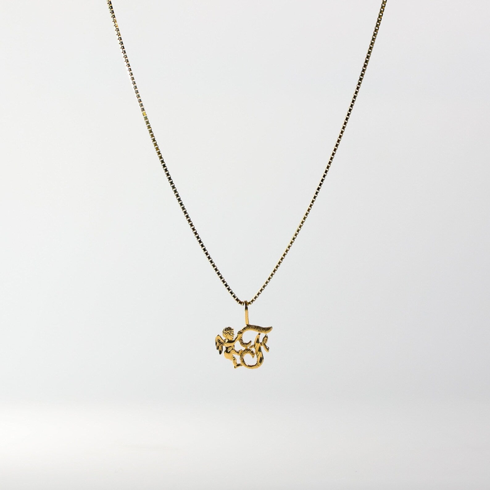 Gold Angel Letter F Pendant | A-Z Pendants - Charlie & Co. Jewelry
