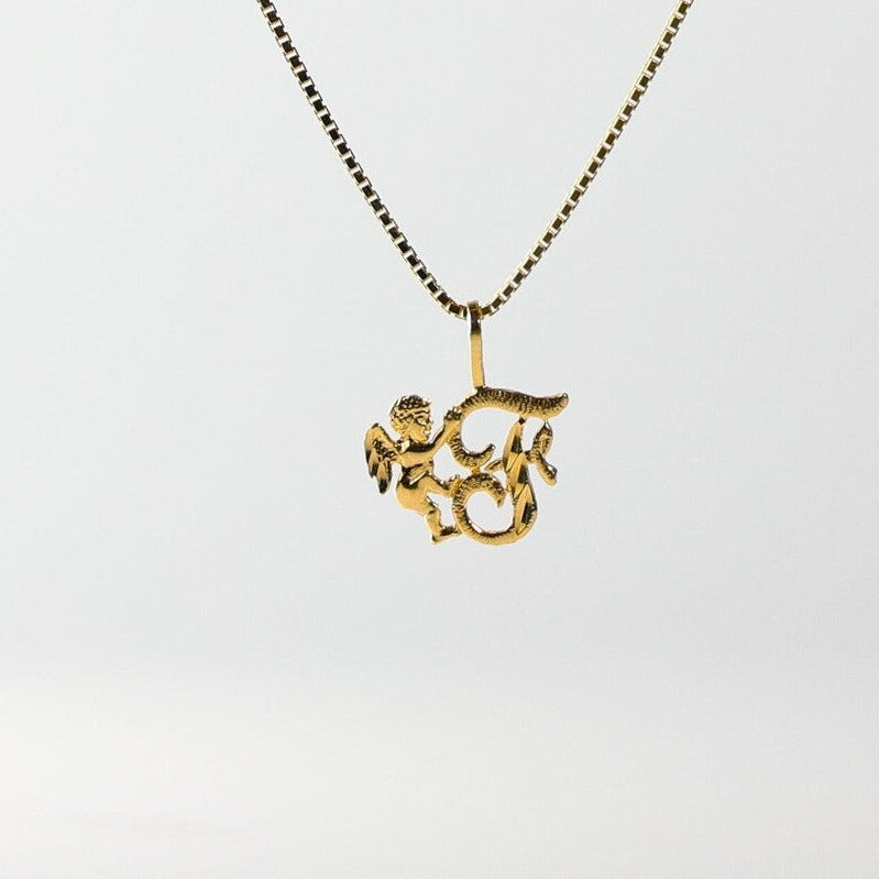 Gold Angel Letter F Pendant | A-Z Pendants - Charlie & Co. Jewelry