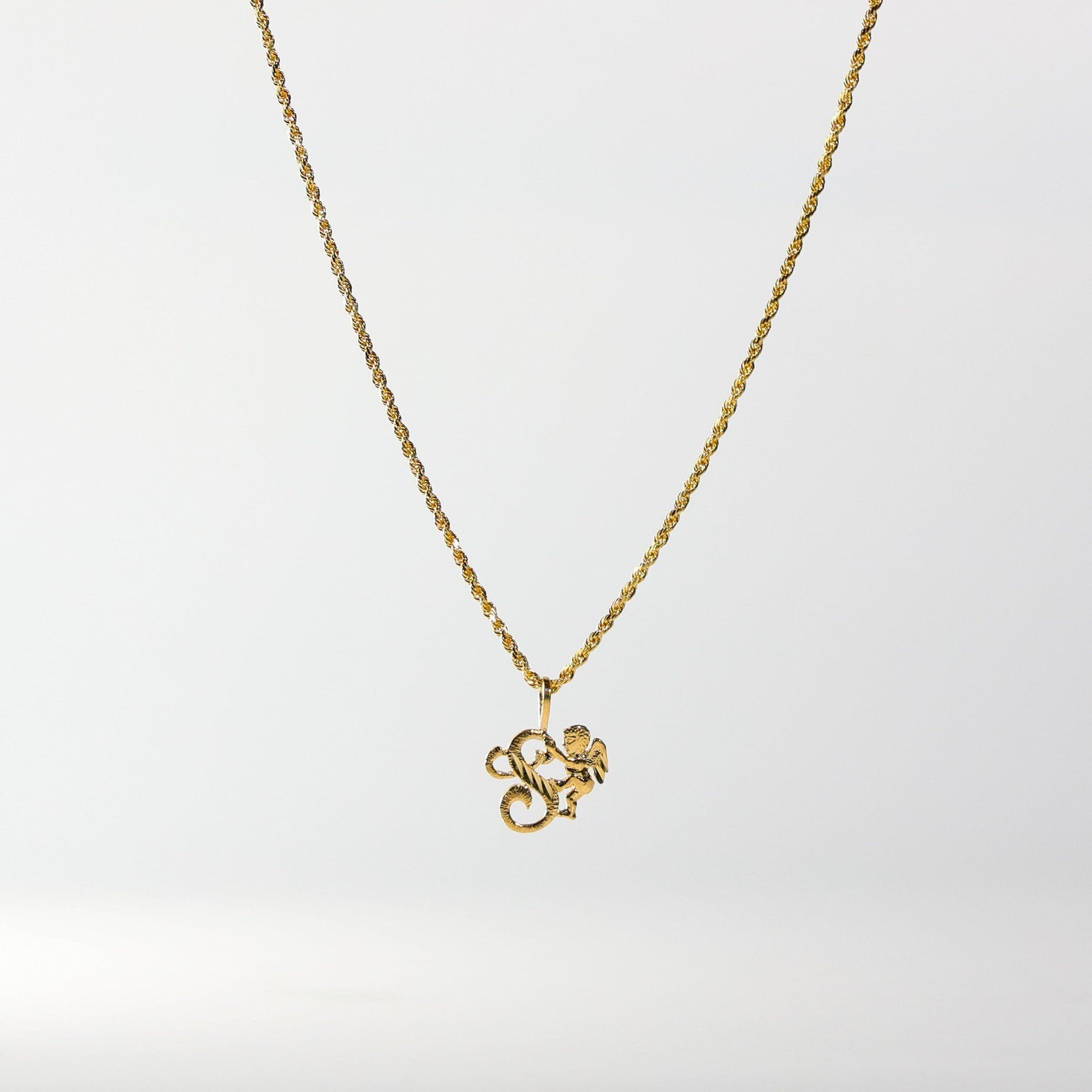 Gold Angel Letter S Pendant | A-Z Pendants - Charlie & Co. Jewelry