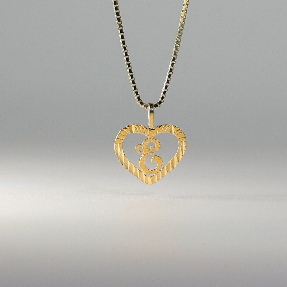 Gold Heart-Shaped Letter E Pendant | A-Z Pendants - Charlie & Co. Jewelry