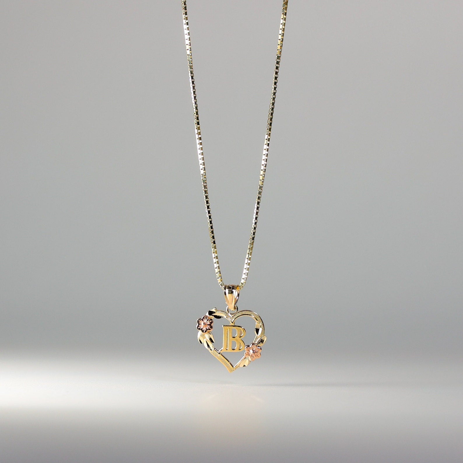 Gold Heart Initial B Pendant | A-Z Pendants - Charlie & Co. Jewelry