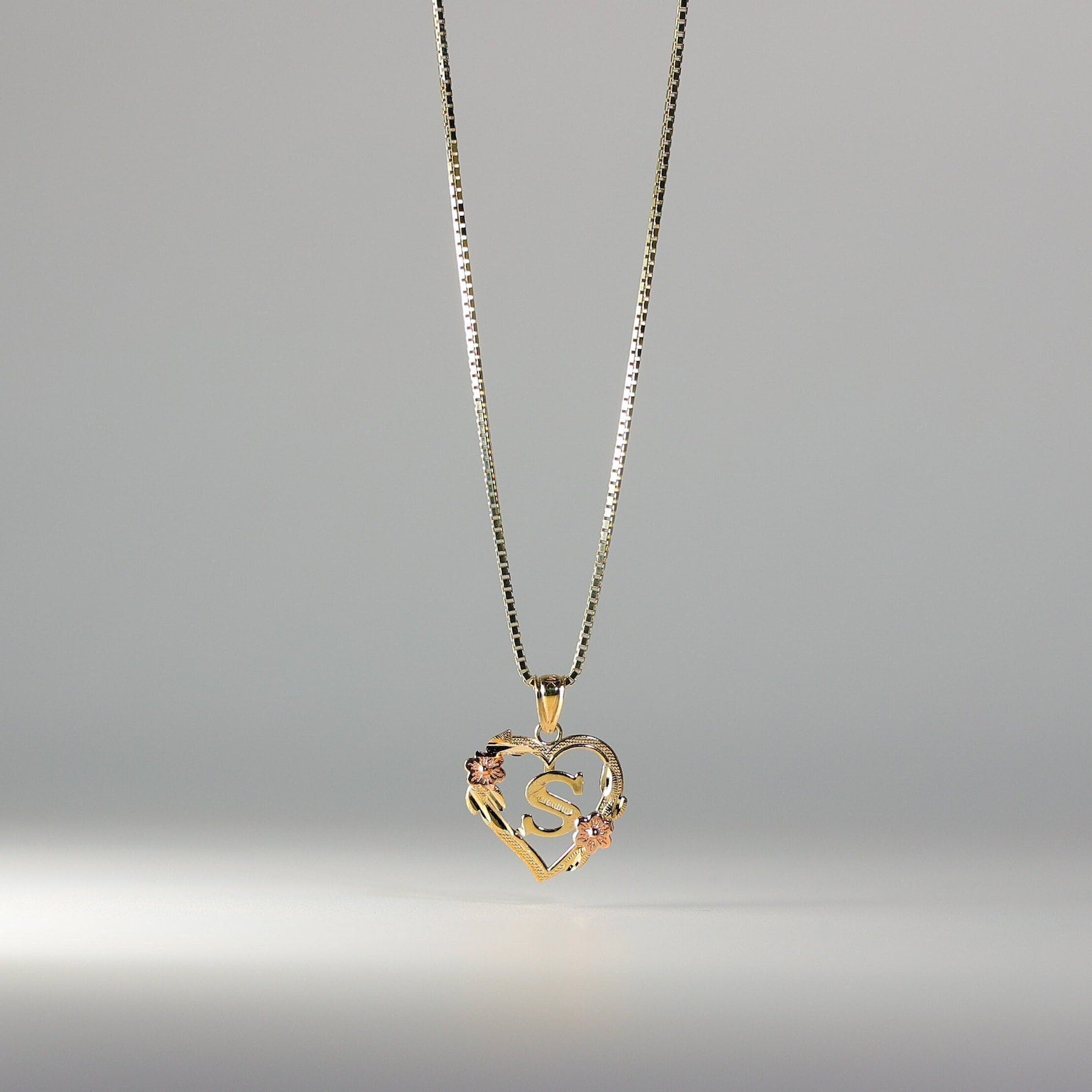 Gold Heart Initial S Pendant | A-Z Pendants - Charlie & Co. Jewelry