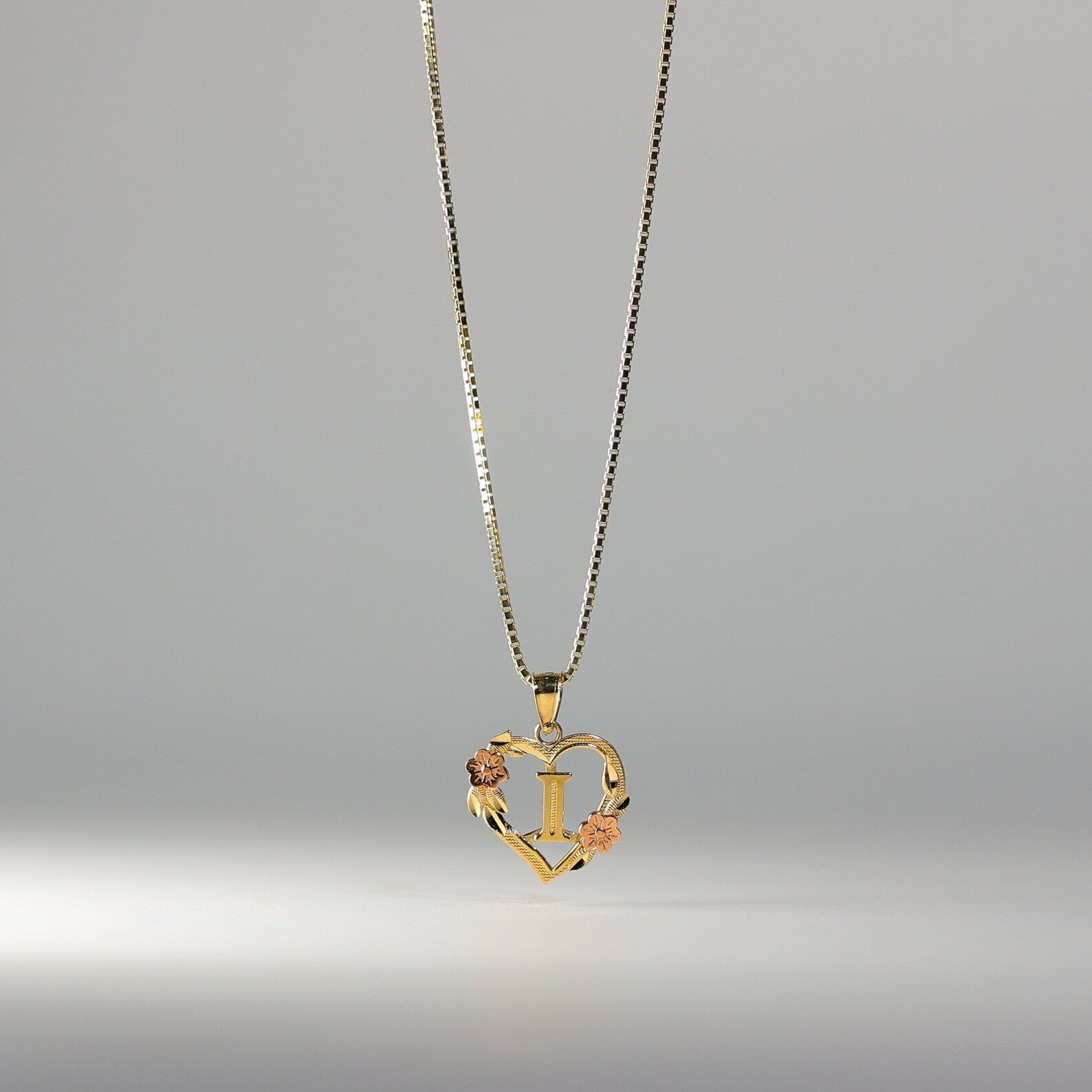 Gold Heart Initial I Pendant | A-Z Pendants - Charlie & Co. Jewelry