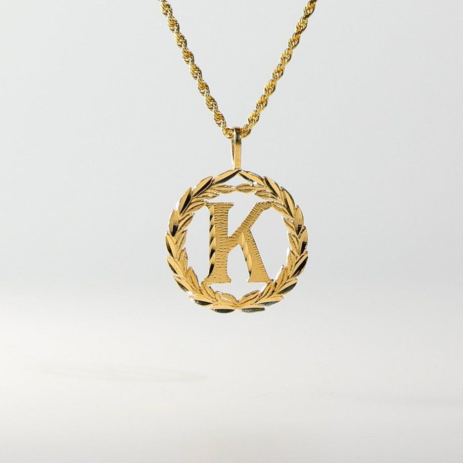 Gold Wreath K Initial Pendant | A-Z Pendants - Charlie & Co. Jewelry