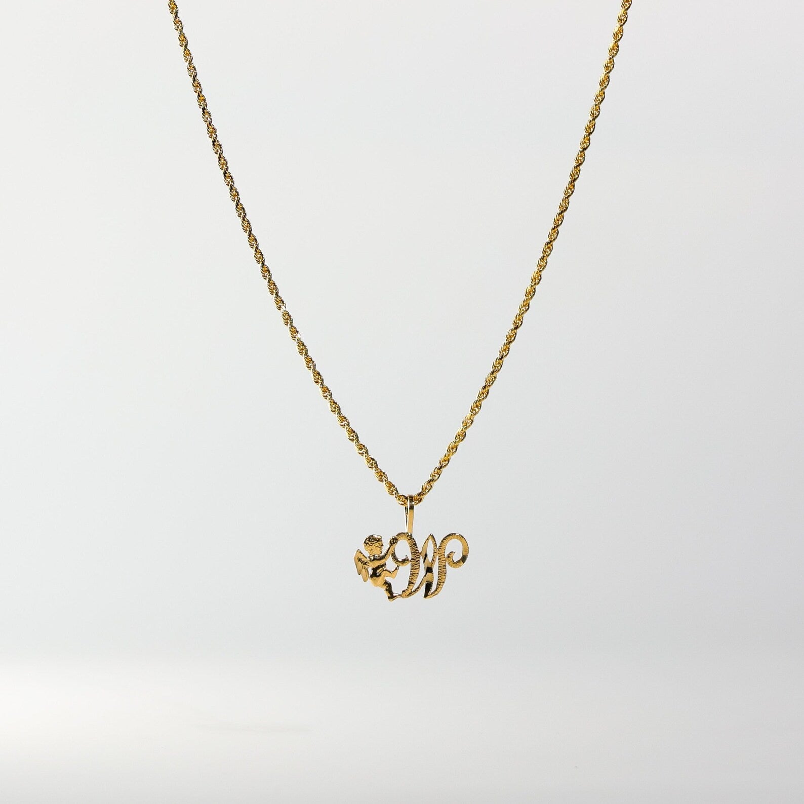 Gold Angel Letter W Pendant | A-Z Pendants - Charlie & Co. Jewelry