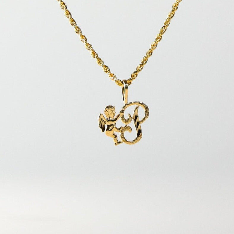 Gold Angel Letter P Pendant | A-Z Pendants - Charlie & Co. Jewelry