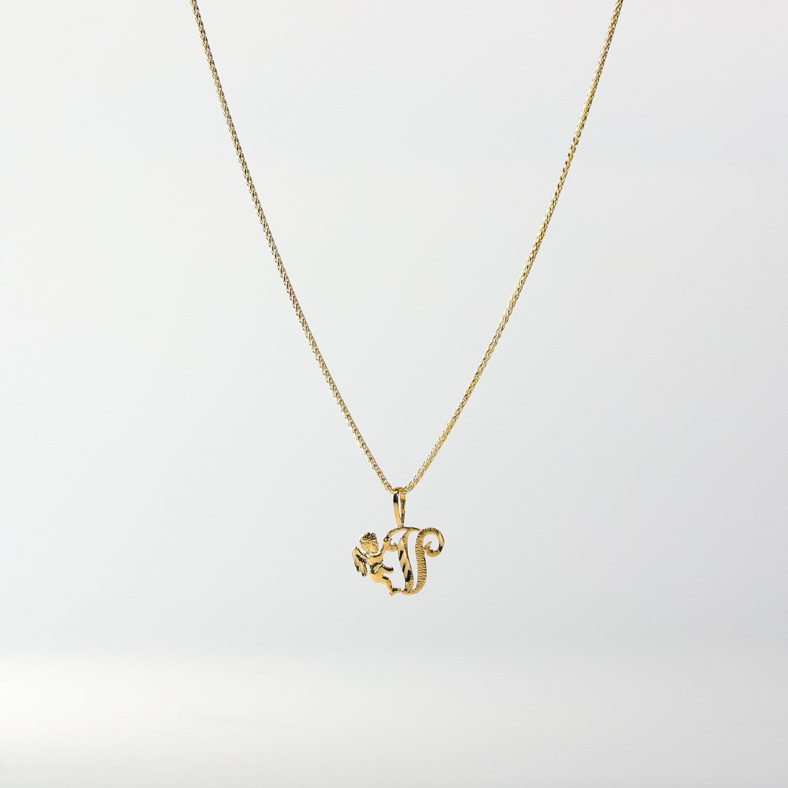 Gold Angel Letter V Pendant | A-Z Pendants - Charlie & Co. Jewelry