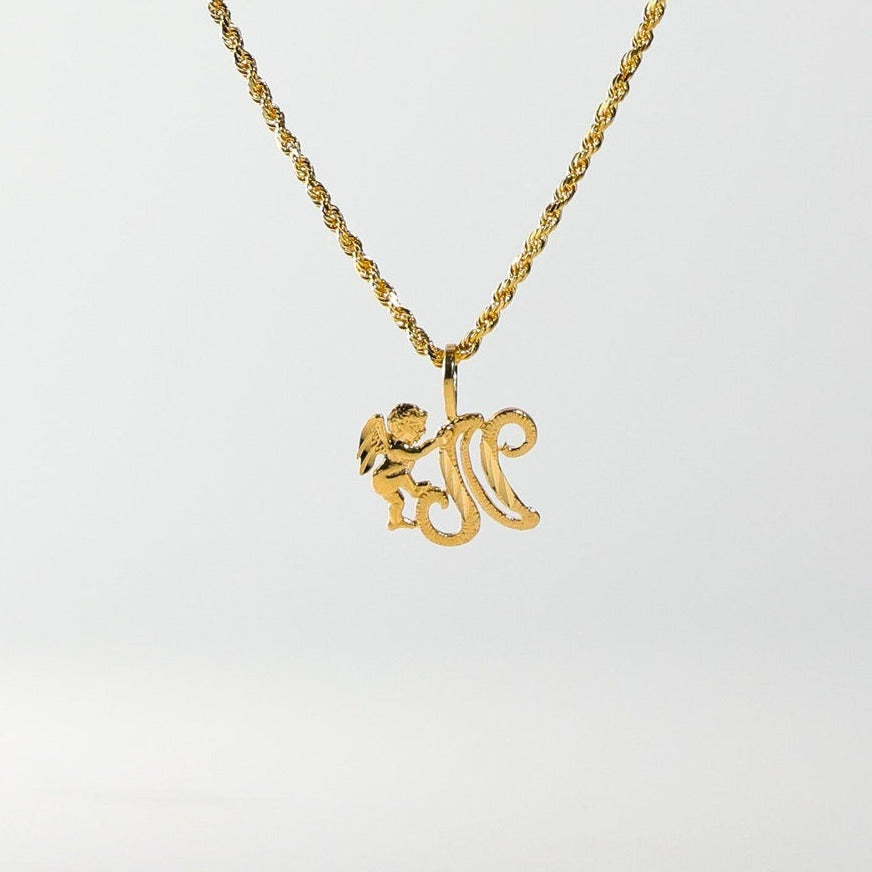 Gold Angel Letter N Pendant | A-Z Pendants - Charlie & Co. Jewelry