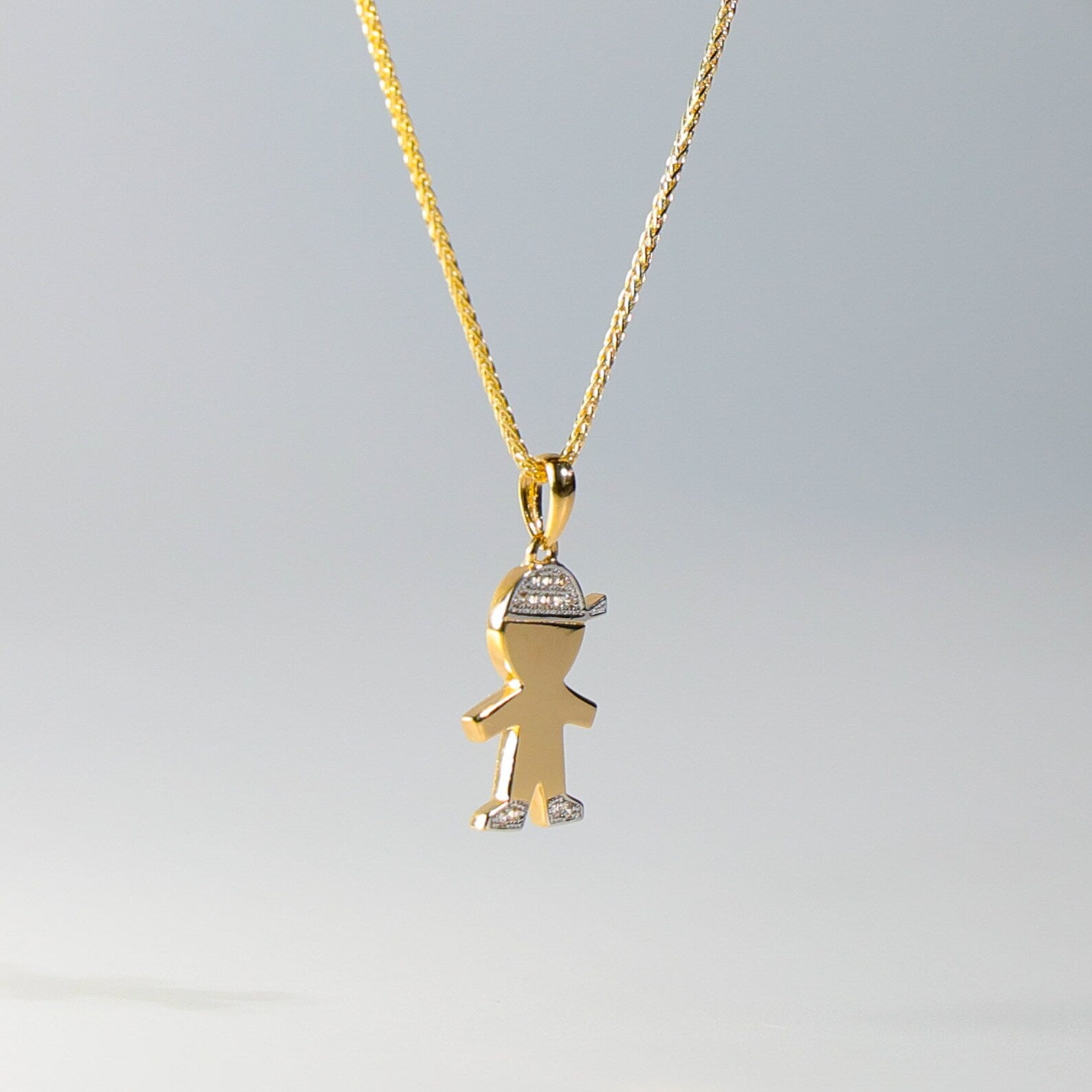 14K Gold Simple Boy Pendant With Stones Model-2002 - Charlie & Co. Jewelry