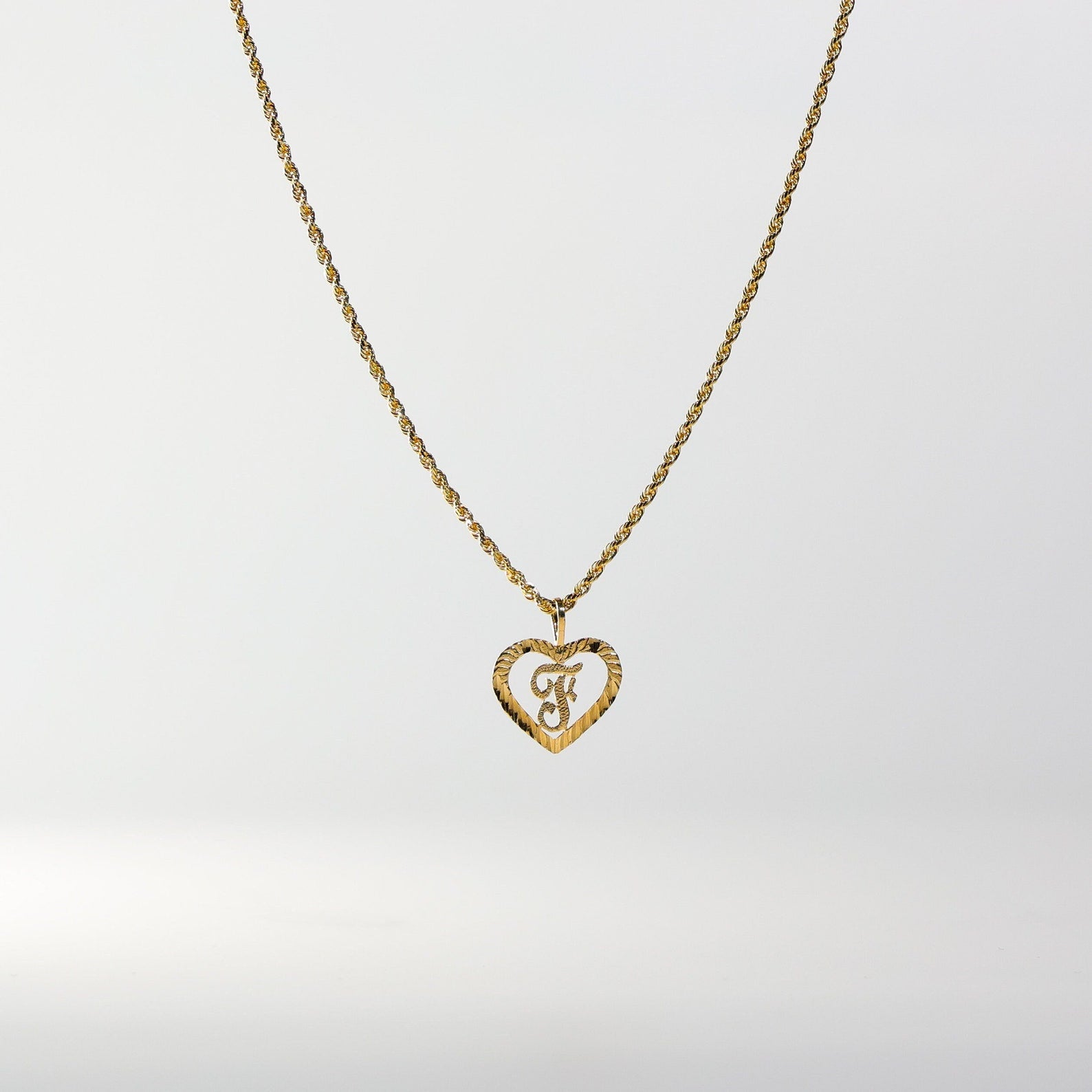 Gold Heart-Shaped Letter F Pendant | A-Z Pendants - Charlie & Co. Jewelry