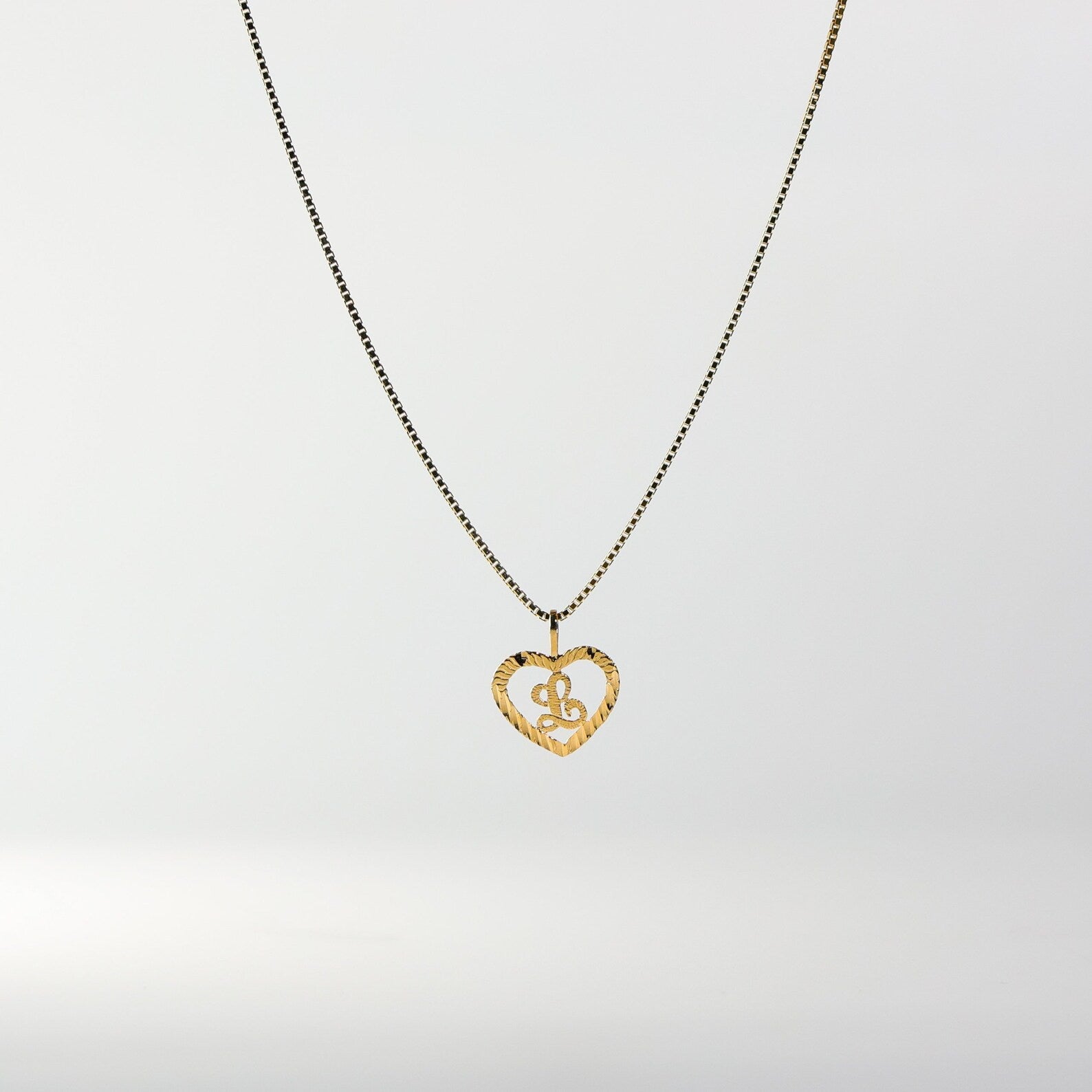 Gold Heart-Shaped Letter L Pendant | A-Z Pendants - Charlie & Co. Jewelry