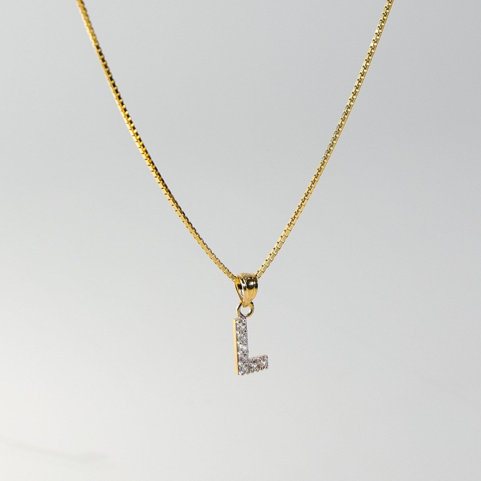 Gold Cubic Zirconia Letter L Pendant | A-Z Pendants - Charlie & Co. Jewelry