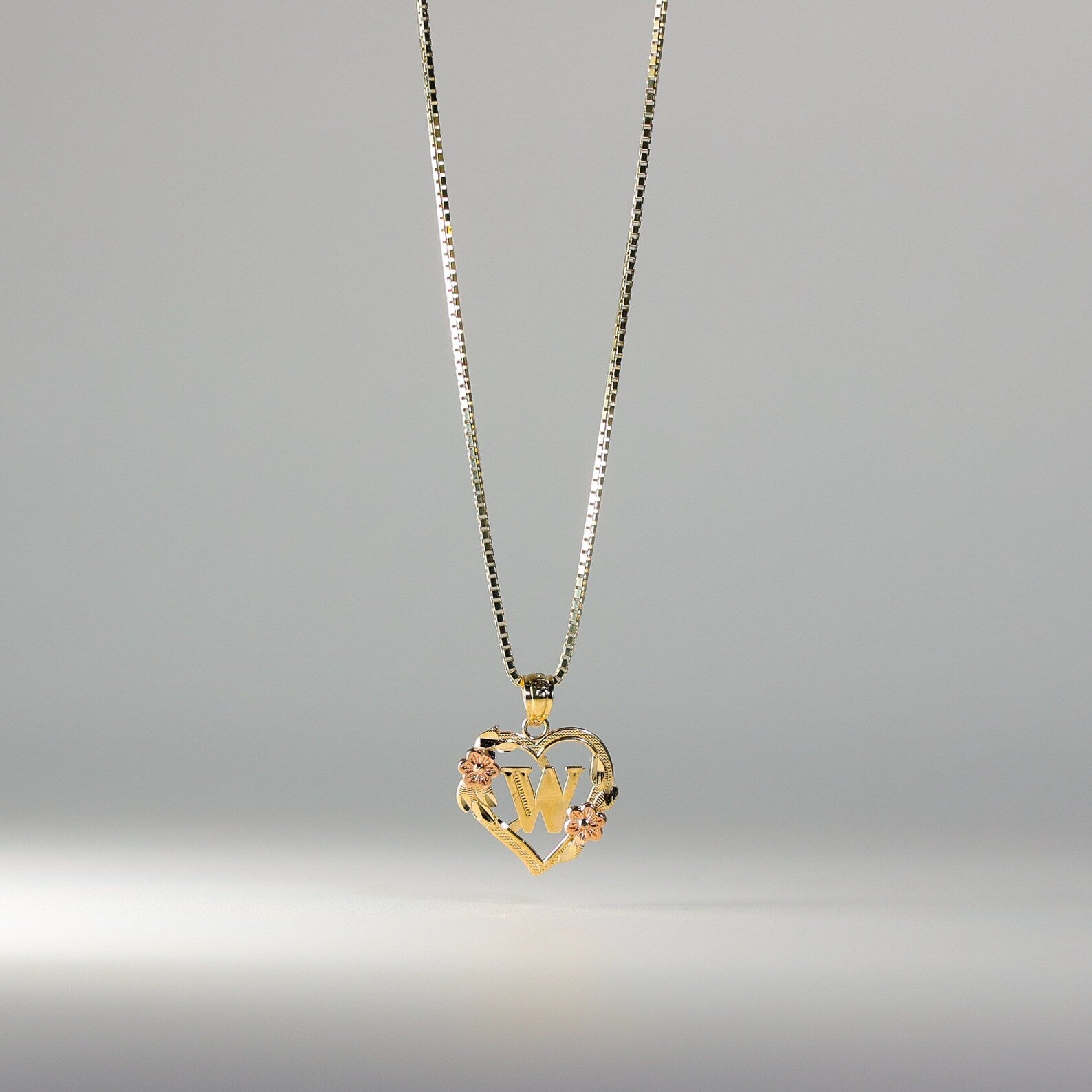 Gold Heart Initial W Pendant | A-Z Pendants - Charlie & Co. Jewelry
