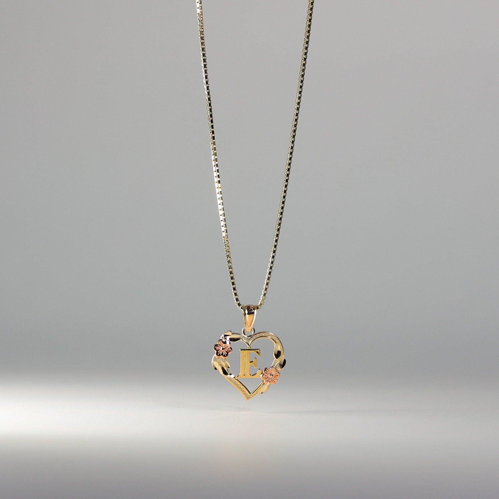Gold Heart Initial E Pendant | A-Z Pendants - Charlie & Co. Jewelry