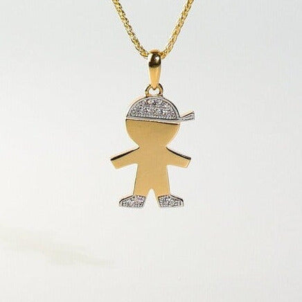 14K Gold Simple Boy Pendant With Stones Model-2002 - Charlie & Co. Jewelry