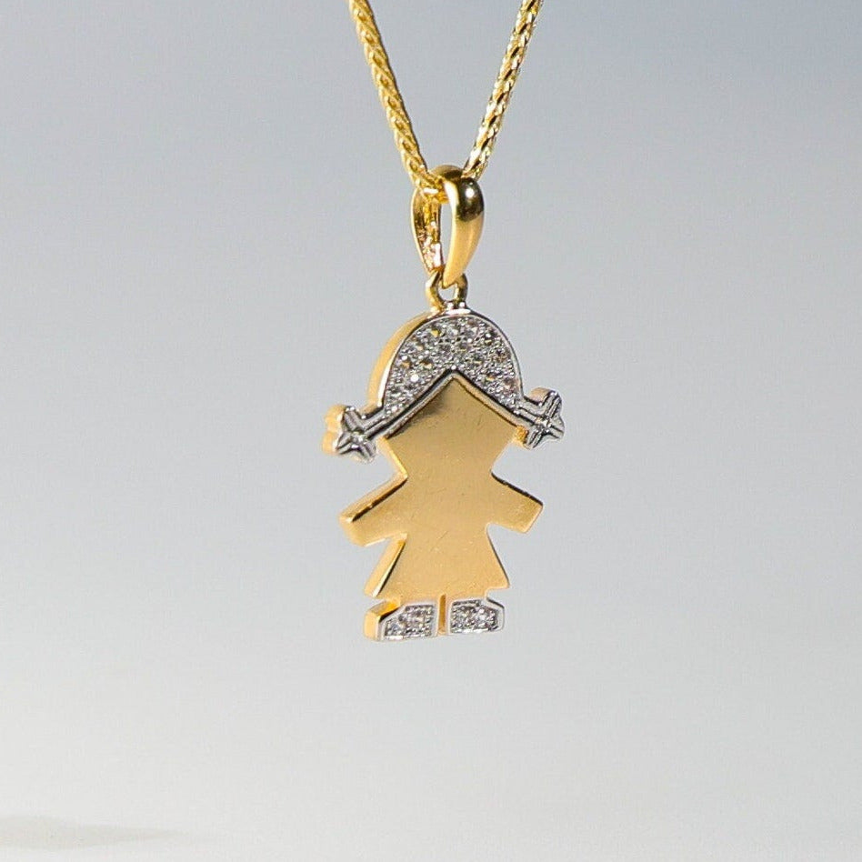 Gold Girl Pendant Charm With Stones Model-2001 - Charlie & Co. Jewelry