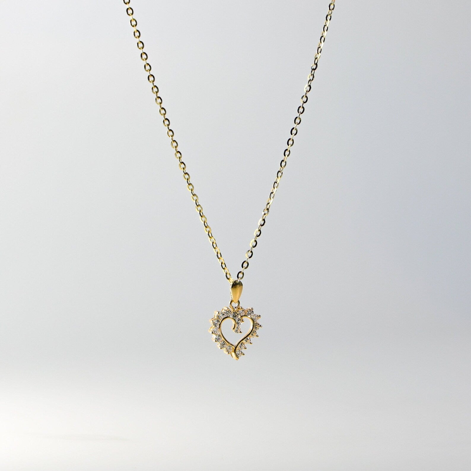 Gold Small Open Heart Pendant With Cubic Zirconia Model-579 - Charlie & Co. Jewelry