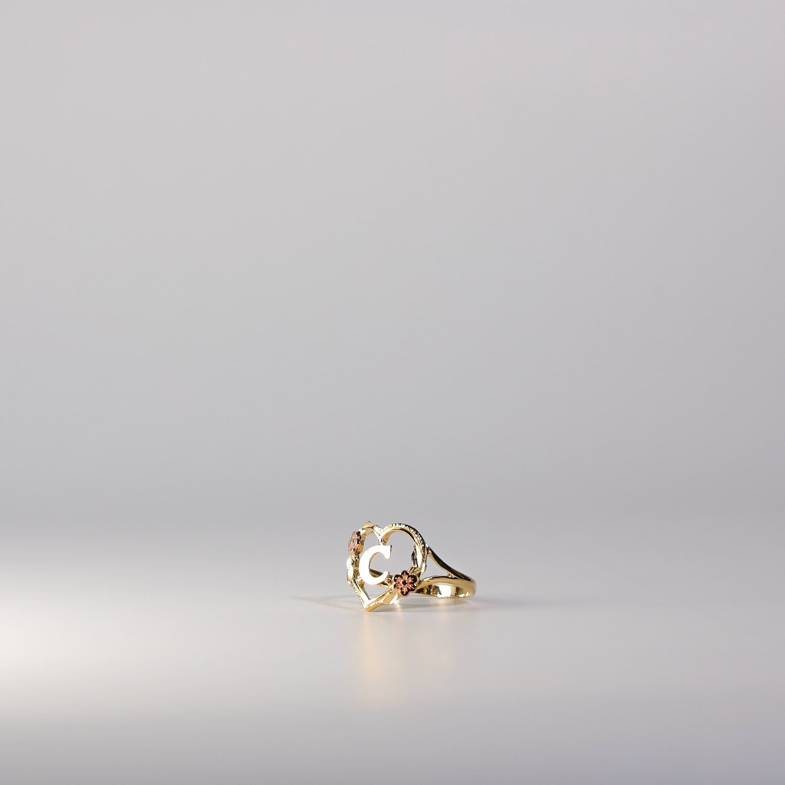 14K Gold Heart & Rose Initial "C" Ring - Charlie & Co. Jewelry