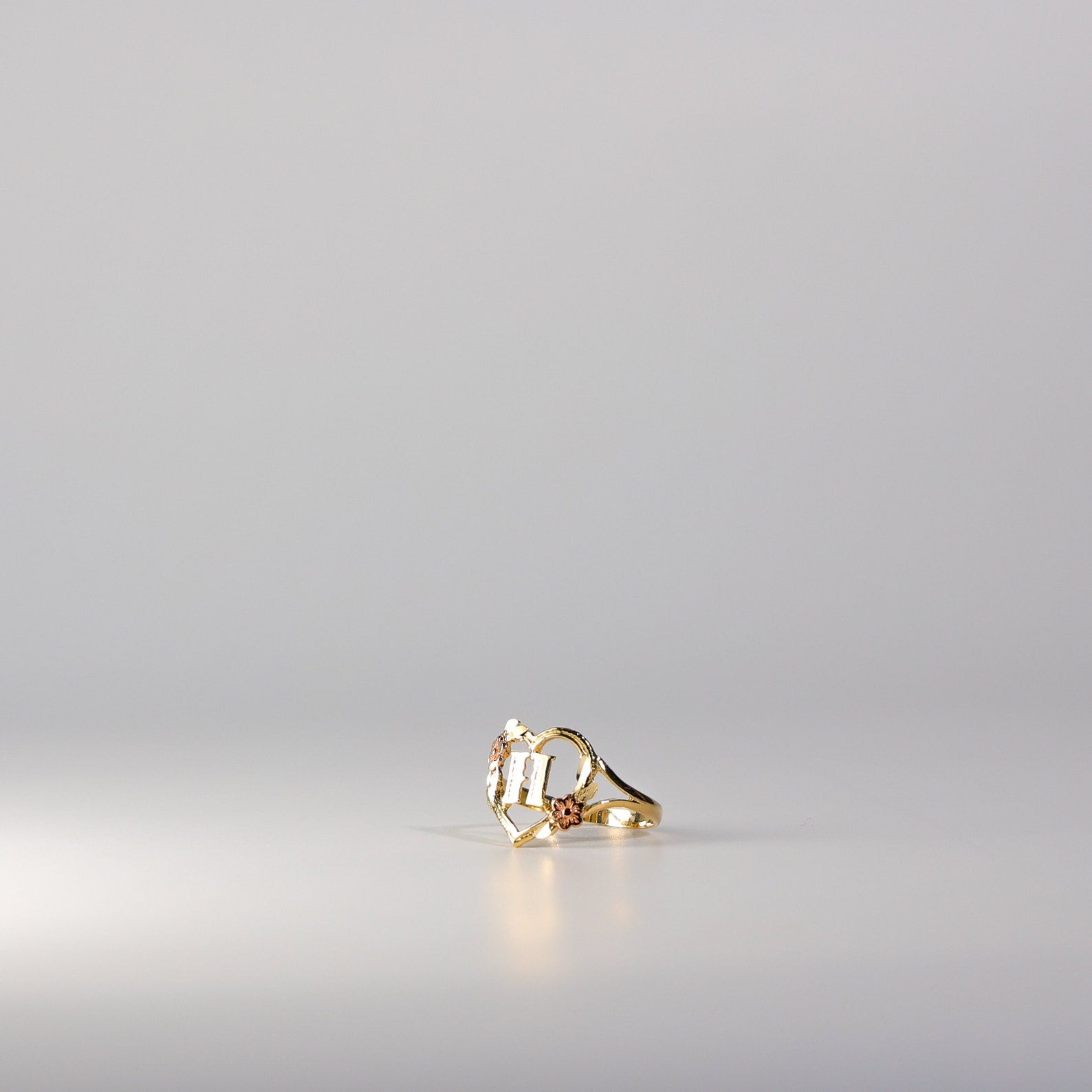 14K Gold Heart & Rose Initial "H" Ring - Charlie & Co. Jewelry